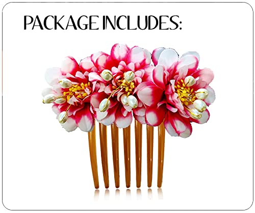 Ansh Artificial Plastic Rose Flower Hair Clip with Pearls Design - Elegant Hair Comb Accessories for Women & Girls | Perfect for Weddings, Parties, Festivals & Special Occasions - Pack of 1 (Style 2285)