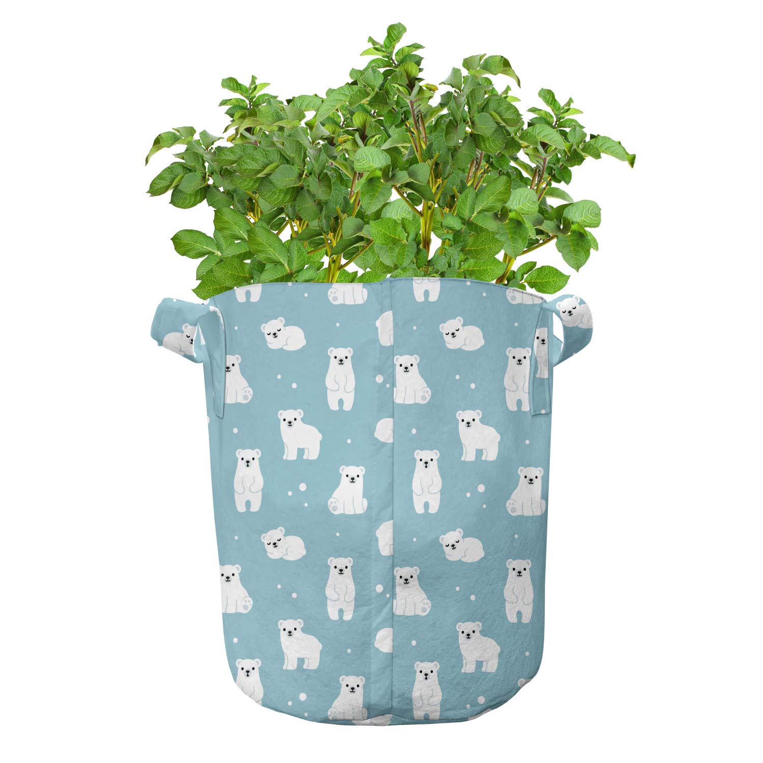 Ambesonne 5-Pack Cartoon Polar Bear Grow Bags - Heavy Duty Fabric Plant Pots with Handles for Indoor/Outdoor Gardening - Pale Blue & White Design - Perfect for Vegetables, Flowers, and Herbs in Home Gardens, Balconies, or Greenhouses
