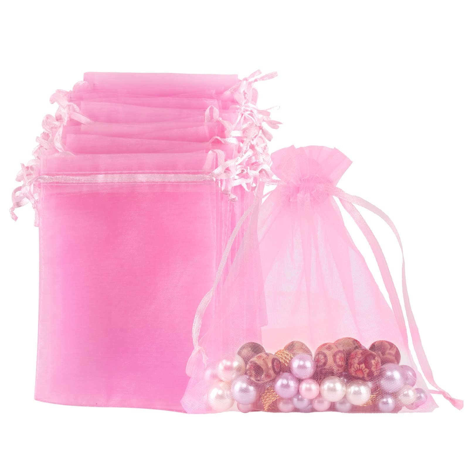 50pcs Organza Jewelry Bags - Small Drawstring Gift Pouches for Wedding Favors, Party Gifts & Candy Packaging - Elegant Mesh Sachet Bags for Jewelry, Rings, Candies & Bridal Shower Favors
