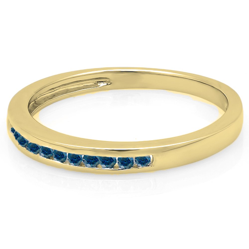 0.15 Cttw 10K Solid Gold Round Blue Diamond Women's Anniversary Wedding Band Stackable Ring - Perfect for Bridal Jewelry, Engagement Gift & Everyday Elegance