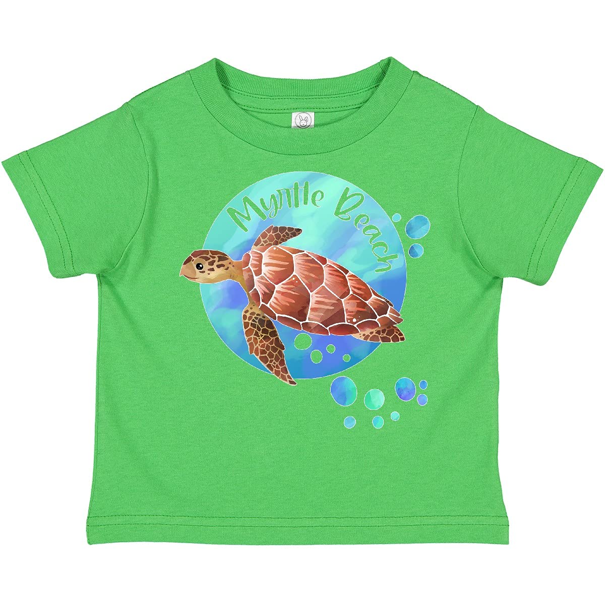 Inktastic Myrtle Beach Sea Turtle and Bubbles Toddler T-Shirt - Cute Ocean Animal Graphic Tee for Boys & Girls - Perfect for Beach Vacations, Summer Outfits, and Kids Birthday Gifts