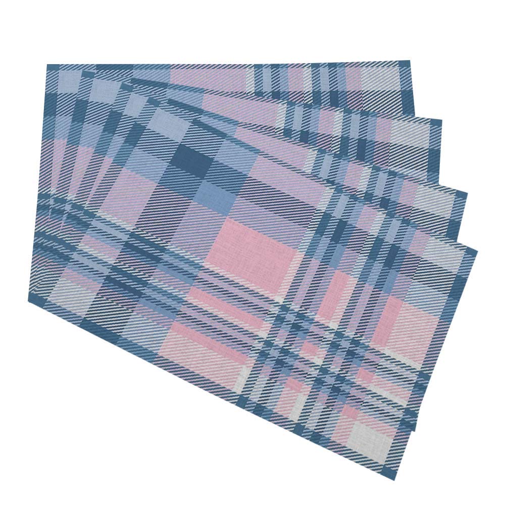 HOSNYE 4-Pack Pastel Plaid Check Table Placemats - Washable Fabric Dining Mats in Blue, Pink & White for Indoor Use | Perfect for Family Dinners, Brunch Parties & Home Decor