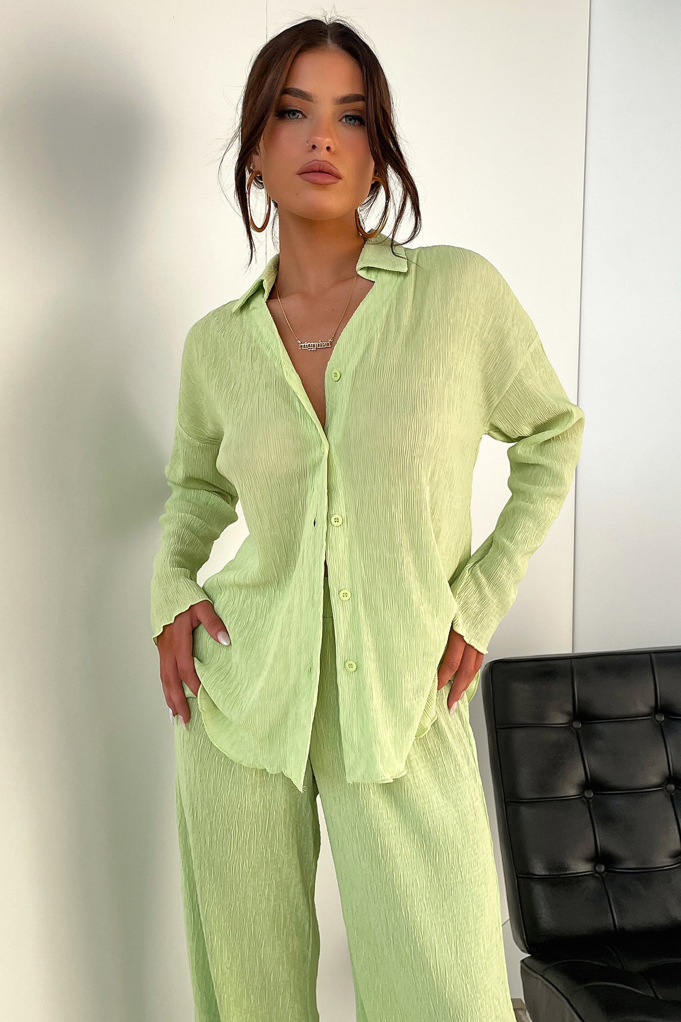 Ellora Women's Long Sleeve Casual Shirt - Soft Cotton Green Top for Everyday Wear | Office, Outing & Travel Outfit
