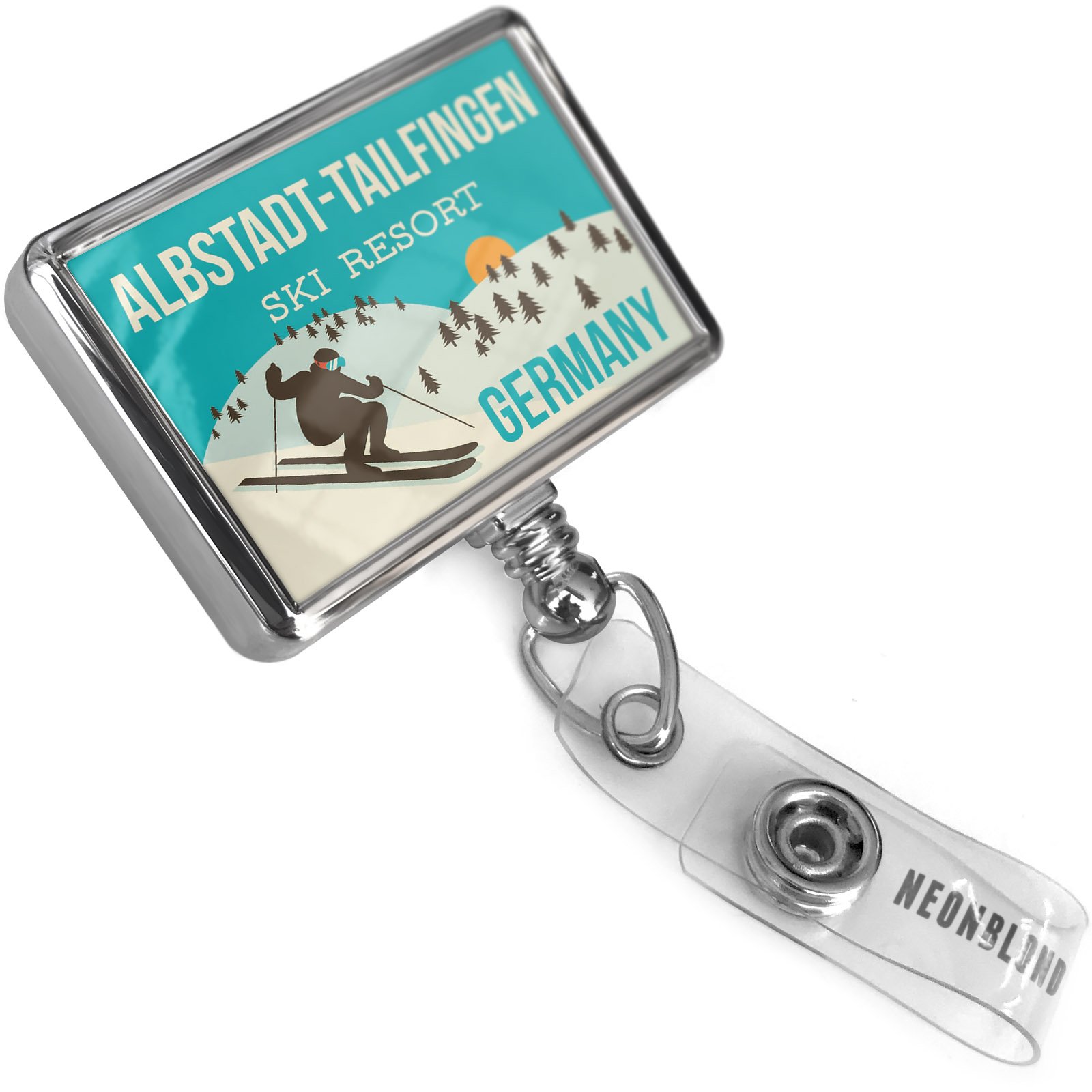 Retractable Plastic ID Badge Holder with Bulldog Belt Clip - Durable Badge Reel for Ski Resorts, Offices & Events (Albstadt-Tailfingen Ski Resort Inspired Design)