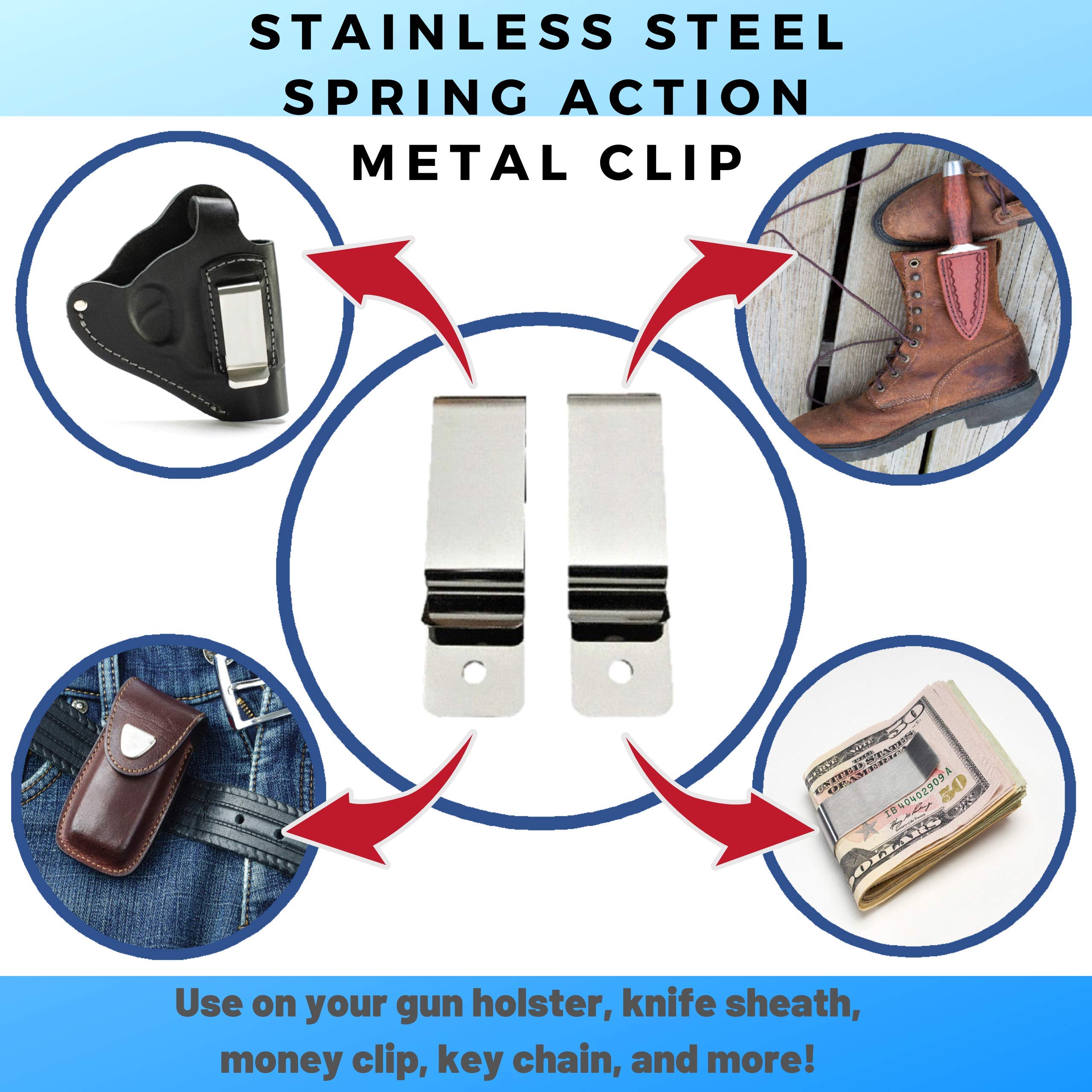 EZ-Xtend Heavy Duty Knife Sheath Clip & DIY Gun Holster Belt Clip - Rustproof Stainless Steel Replacement Clip for Tactical Gear - Perfect for Hunting, Camping & Outdoor Activities