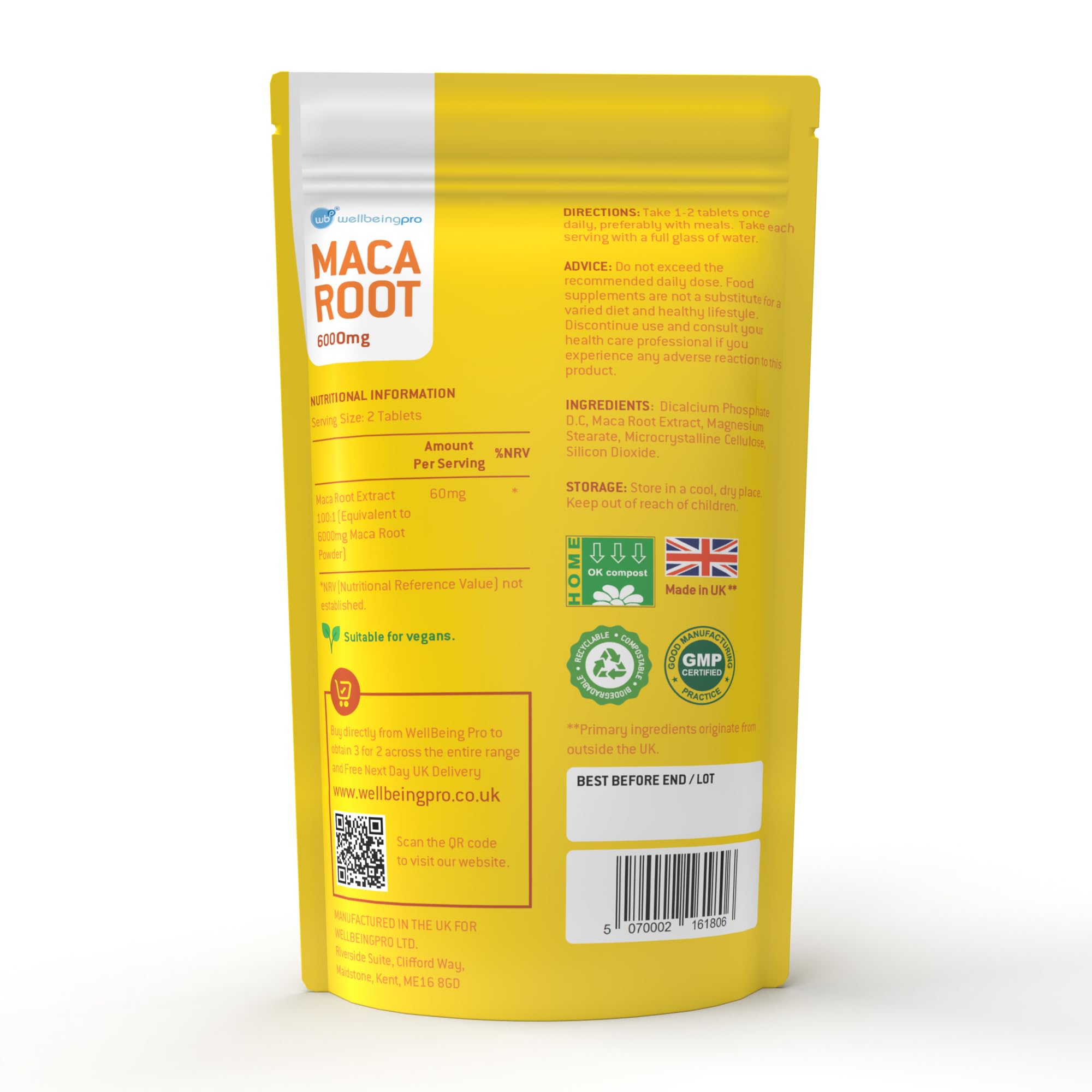 Premium 6000mg WBP Maca Root Tablets - 180 Vegan Capsules (6 Month Supply) | Super Strength Peruvian Maca Extract | GMP Certified, Made in UK | Eco-Friendly Compostable Packaging | Supports Energy, Stamina & Hormonal Balance - Perfect for Athletes, Busy Professionals & Natural Wellness Enthusiasts