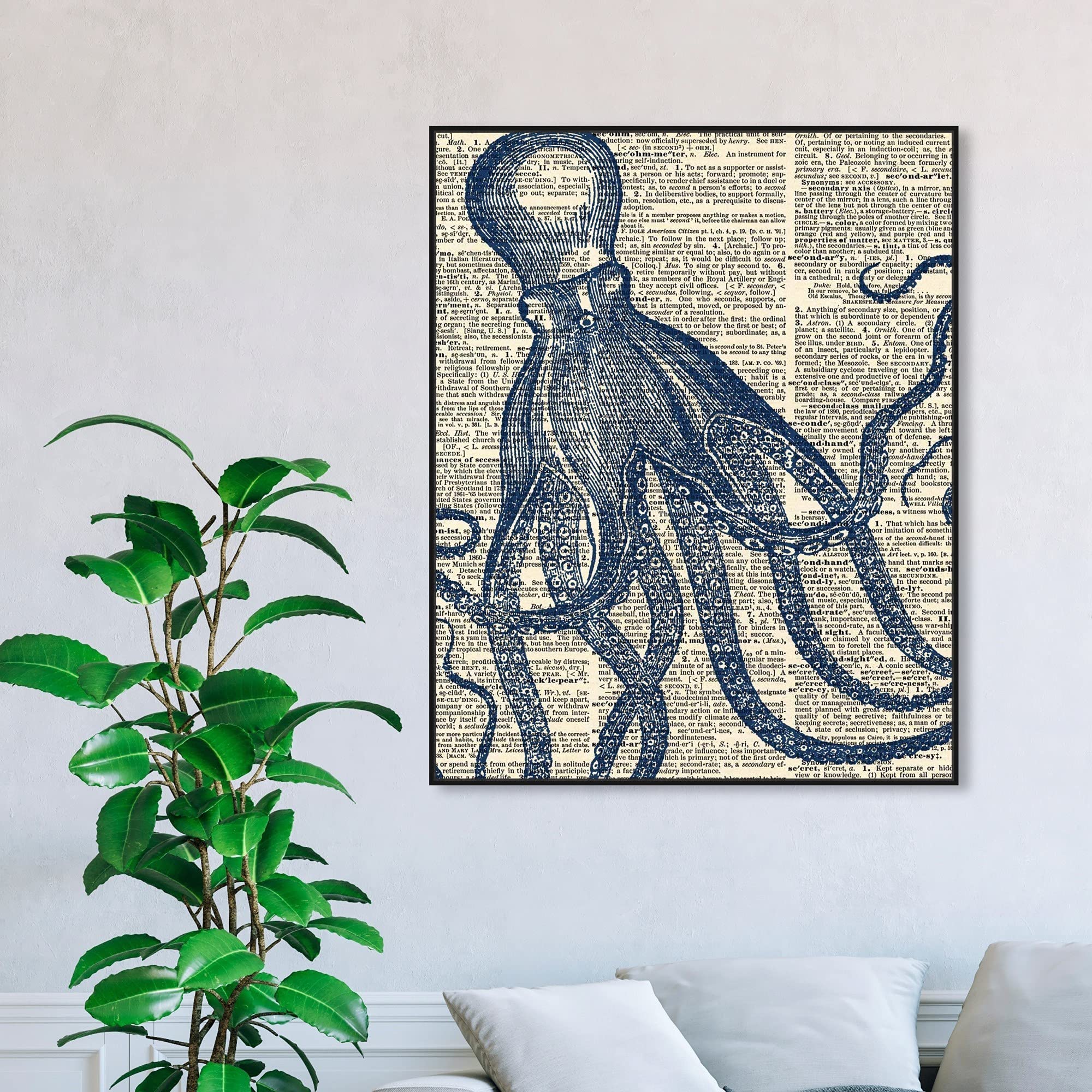 Nautical & Coastal Wall Art Canvas Print - Marine Life Octopus Dictionary Decor, 36