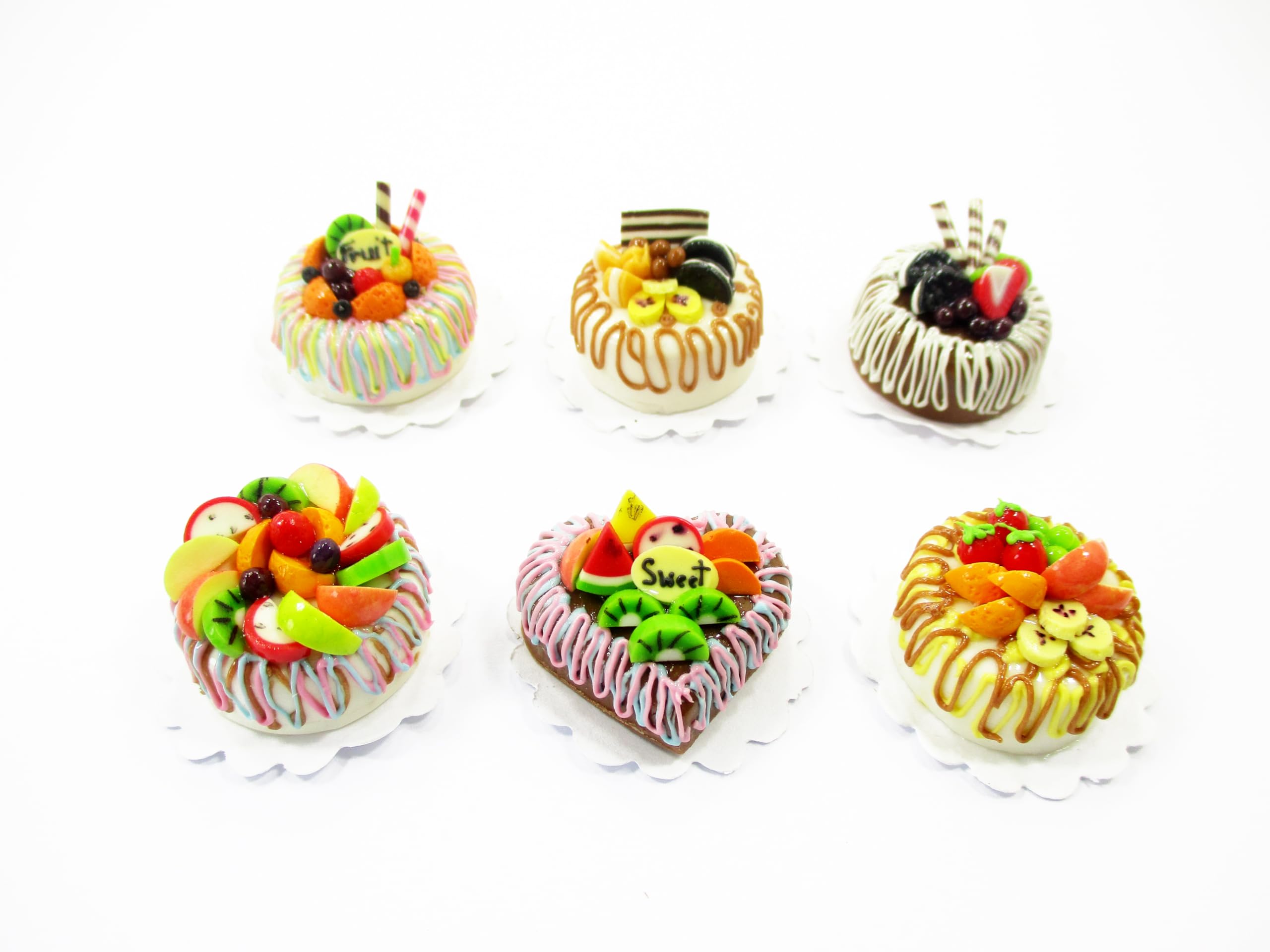 Miniature Dollhouse Food - 6-Piece Mixed Fruit Cake Set (2cm) for Doll Bakery & Tea Party Accessories | Perfect for Dollhouse Decor, DIY Crafts, and Miniature Collectibles