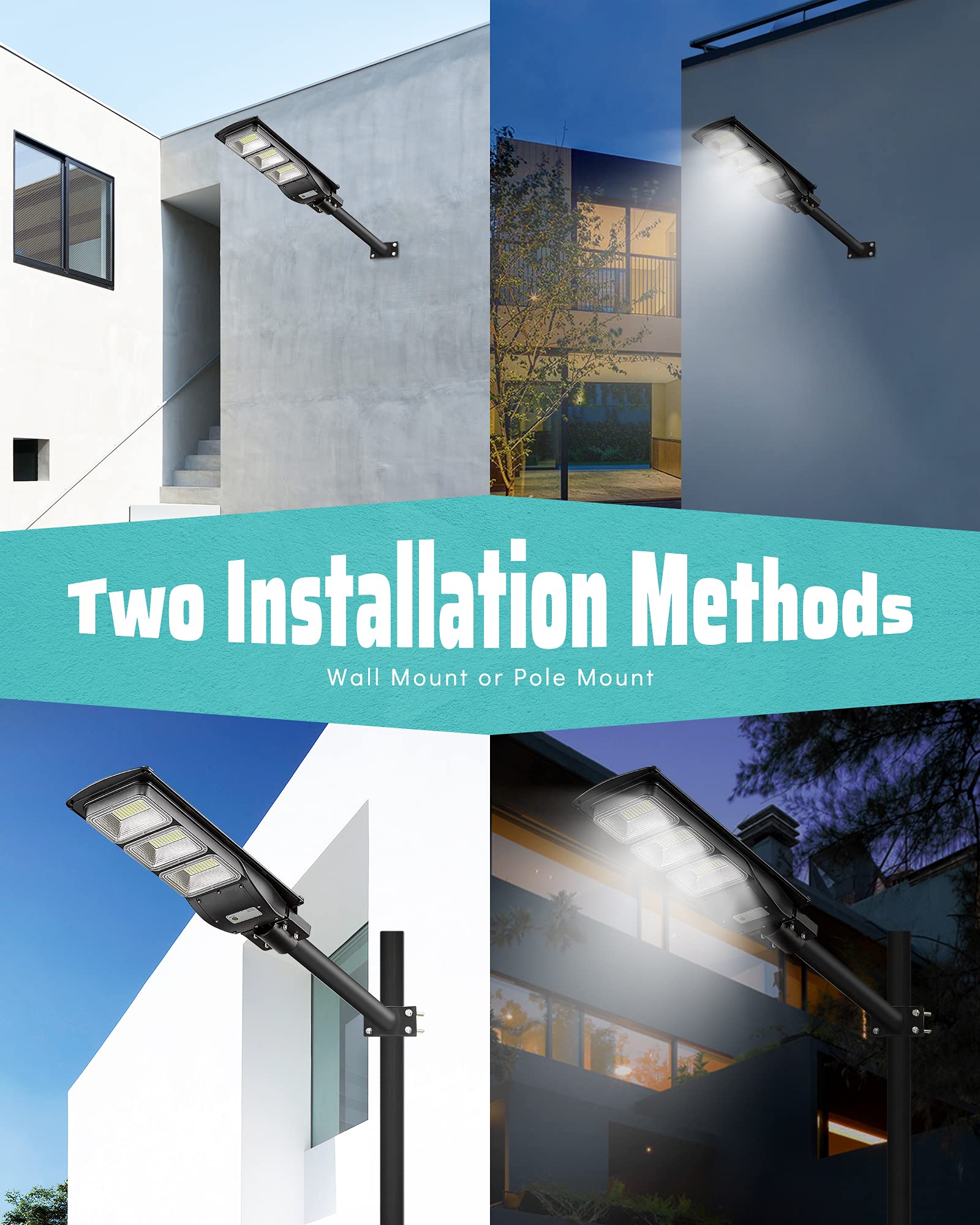 2000W Solar LED Street Light with Motion Sensor - 60000LM Solar Security Flood Light for Outdoor, Parking Lot, Garden - IP65 Waterproof, Dusk to Dawn, Wall/Pole Mount - Energy Efficient Solar Powered Lighting for Pathways, Driveways & Backyards
