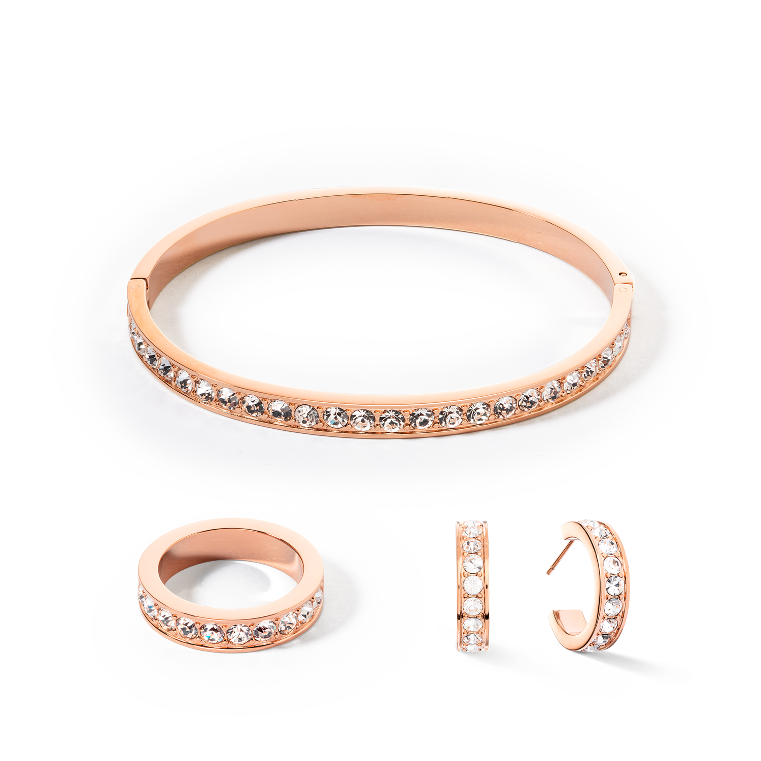 Rose Gold Stainless Steel Ring with Crystals - Elegant Jewelry for Women, Perfect for Weddings, Parties & Everyday Wear