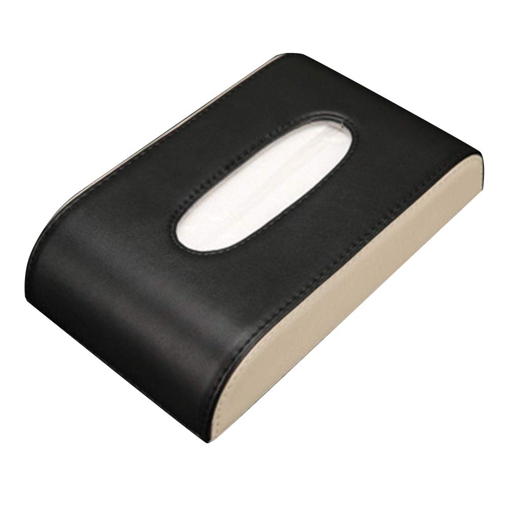 Premium PU Leather Car Tissue Box Holder - Black & Beige Car Organizer for Home, Office & Auto | Compact Tissue Dispenser for Cars, Desks & Countertops