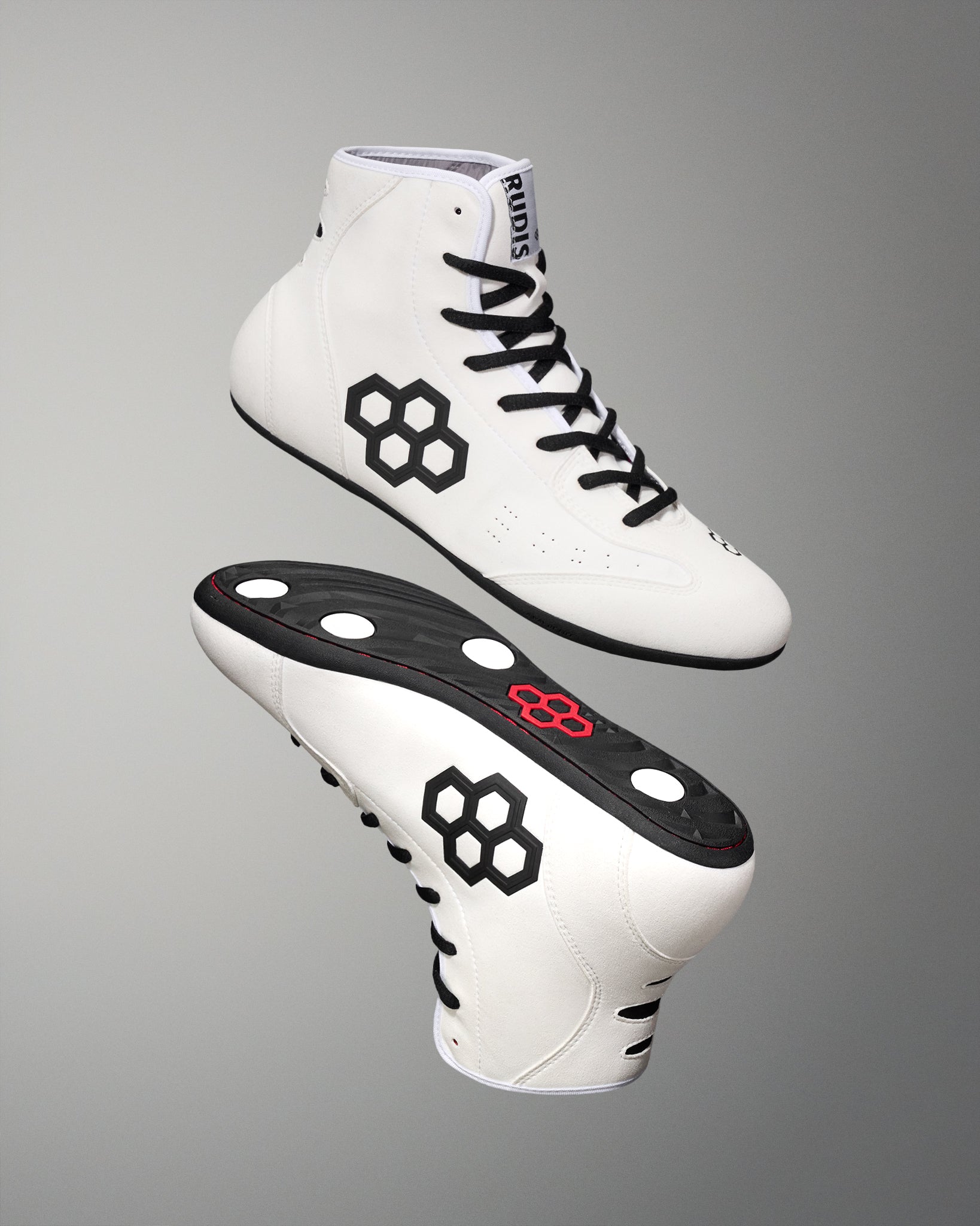RUDIS Men's Wrestling Shoes for Adults - White & Black | Lightweight & Durable for Training, Competition & MMA | Perfect for Grappling, Practice & Gym Workouts