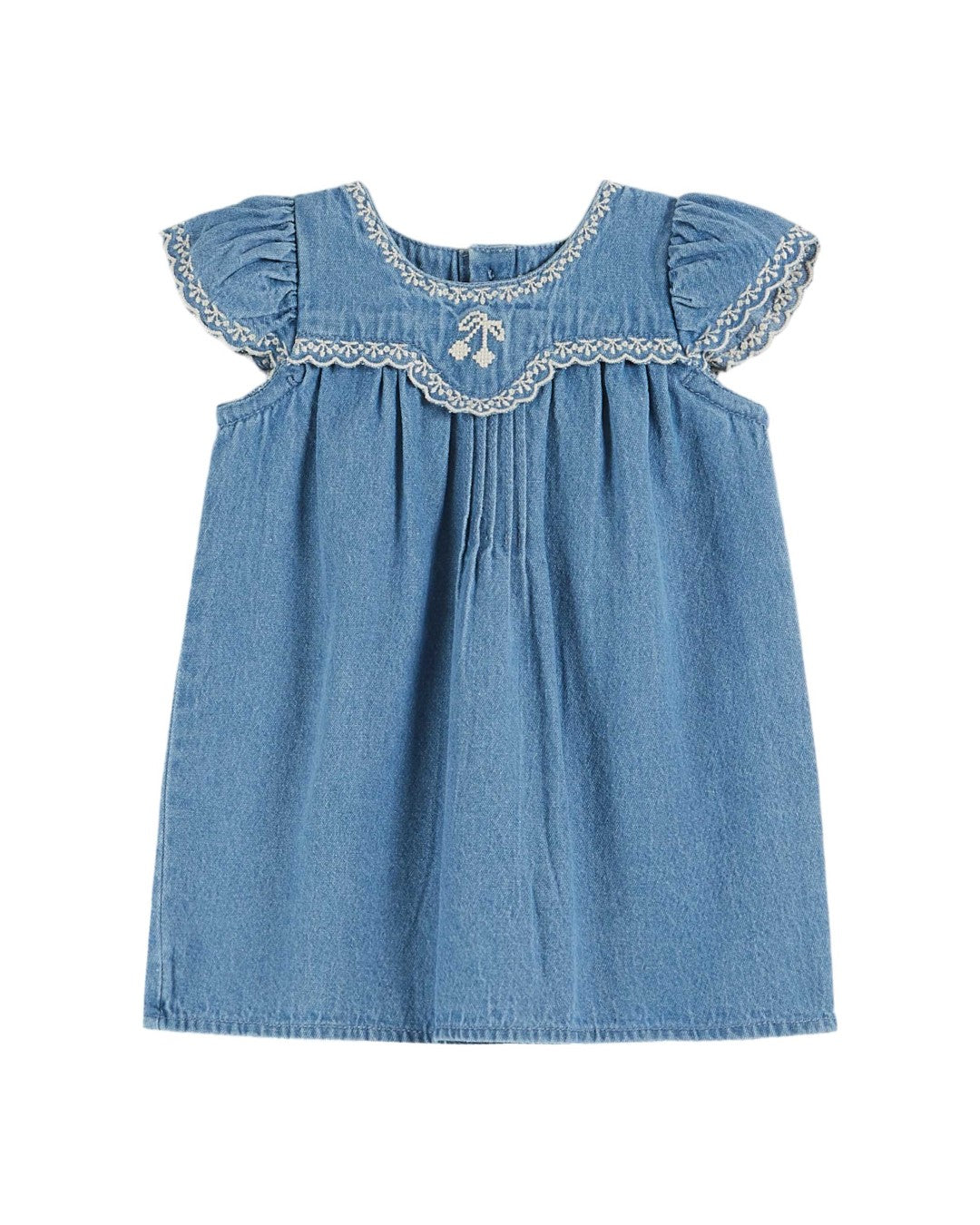 Emile et Ida Women's Embroidered Denim Dress with Cherry Design - Casual Summer Dress for Outings, Dates & Beach Vacations