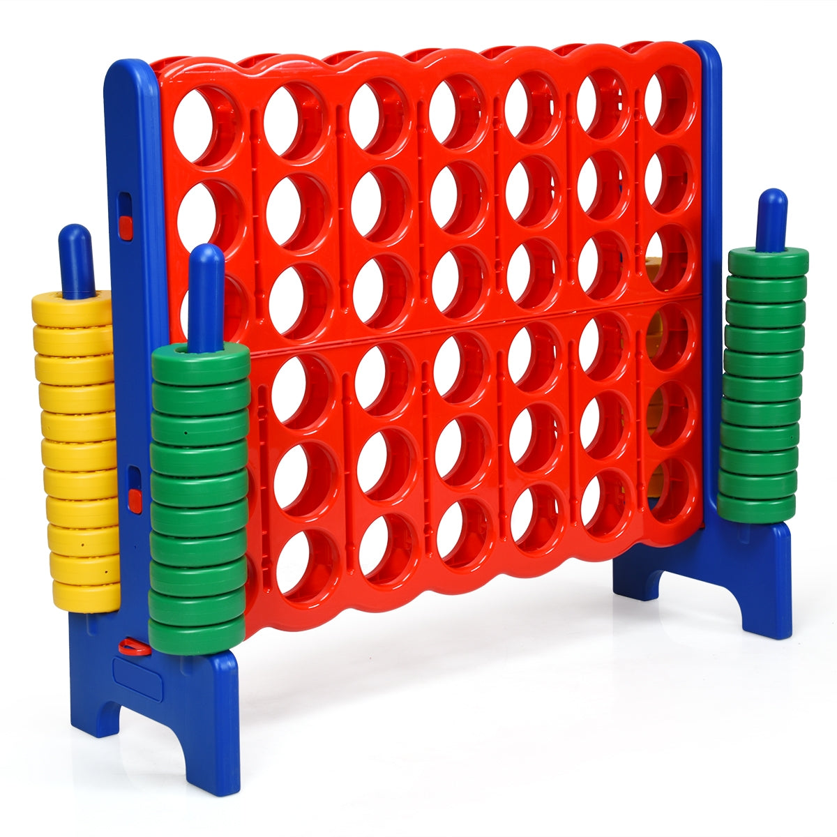 Jumbo 4 to Score Giant Board Game Set - 42 Oversized Rings with Quick Release Slider - Fun Family Game Night & Outdoor Party Activity (Blue)