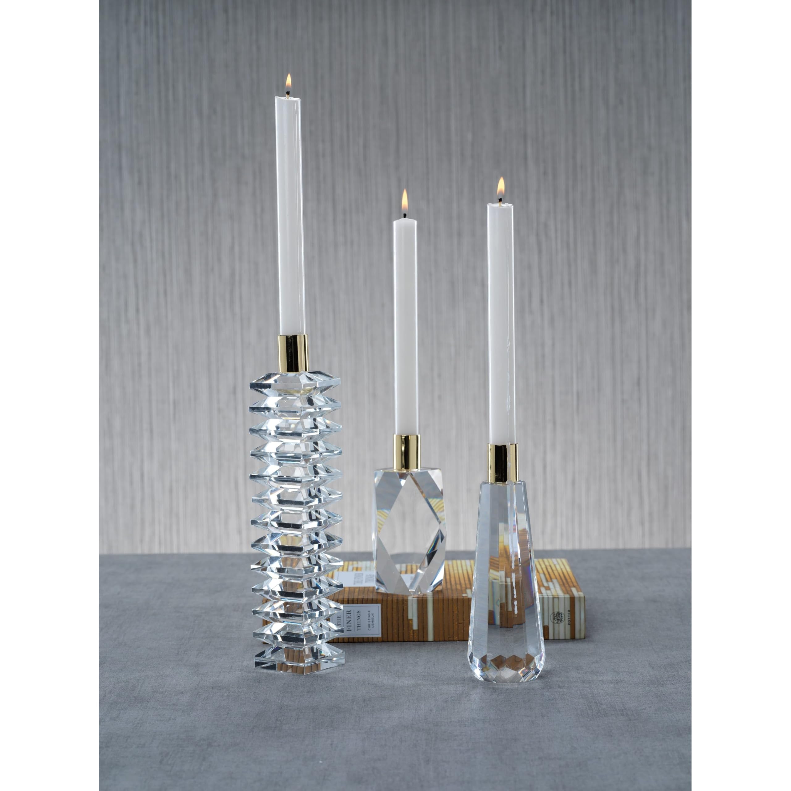 Zodax Florella Stacked Crystal Candle Holder - Elegant Gold & Clear Glass for Home Decor, Wedding Centerpiece, Romantic Dinner Table Setting