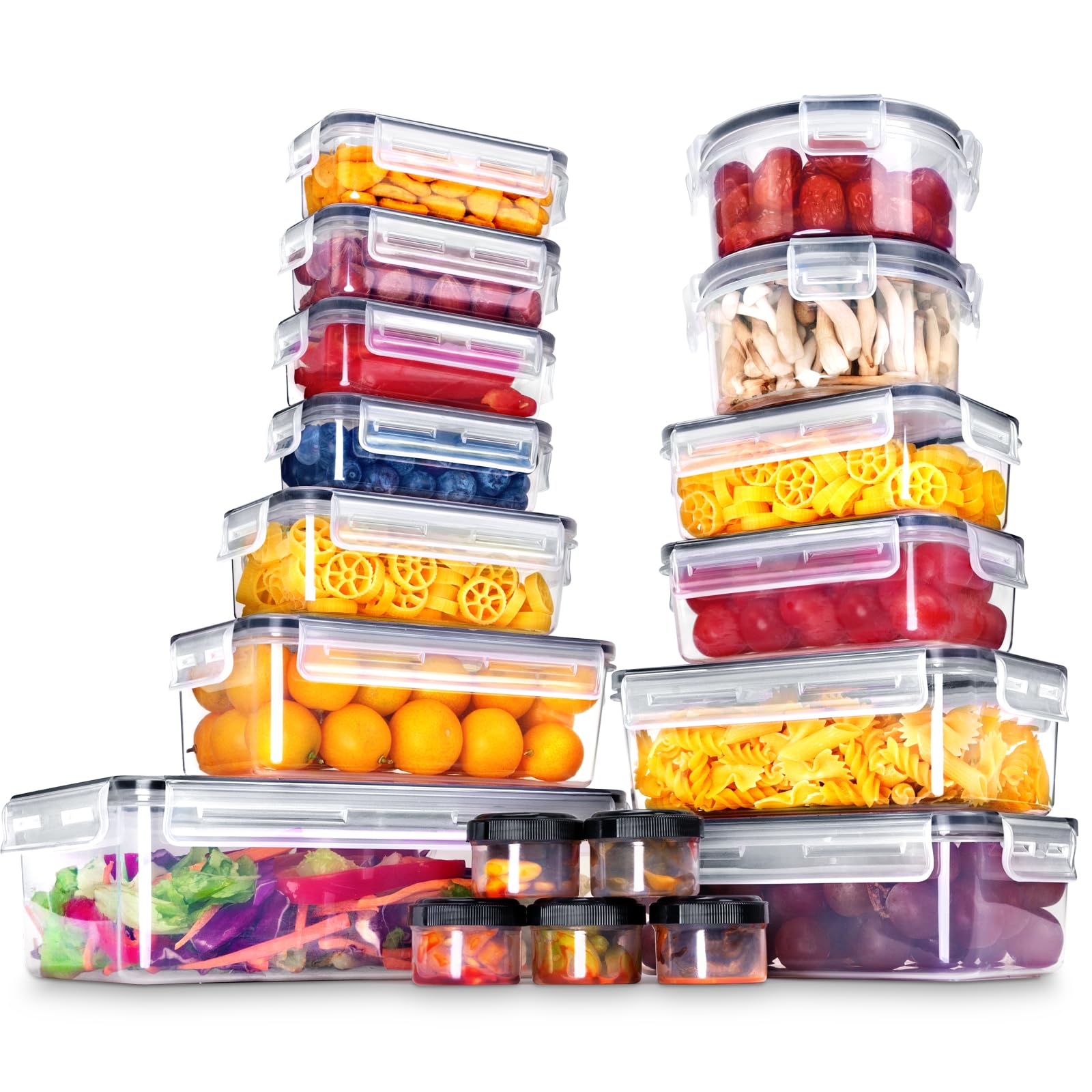 KAGUYA 36-Piece BPA-Free Plastic Food Storage Containers Set with Lids (1.4-85 Oz) - Leakproof, Microwave & Freezer Safe - Pantry Organization & Meal Prep Containers for Kitchen, Office, and Picnics