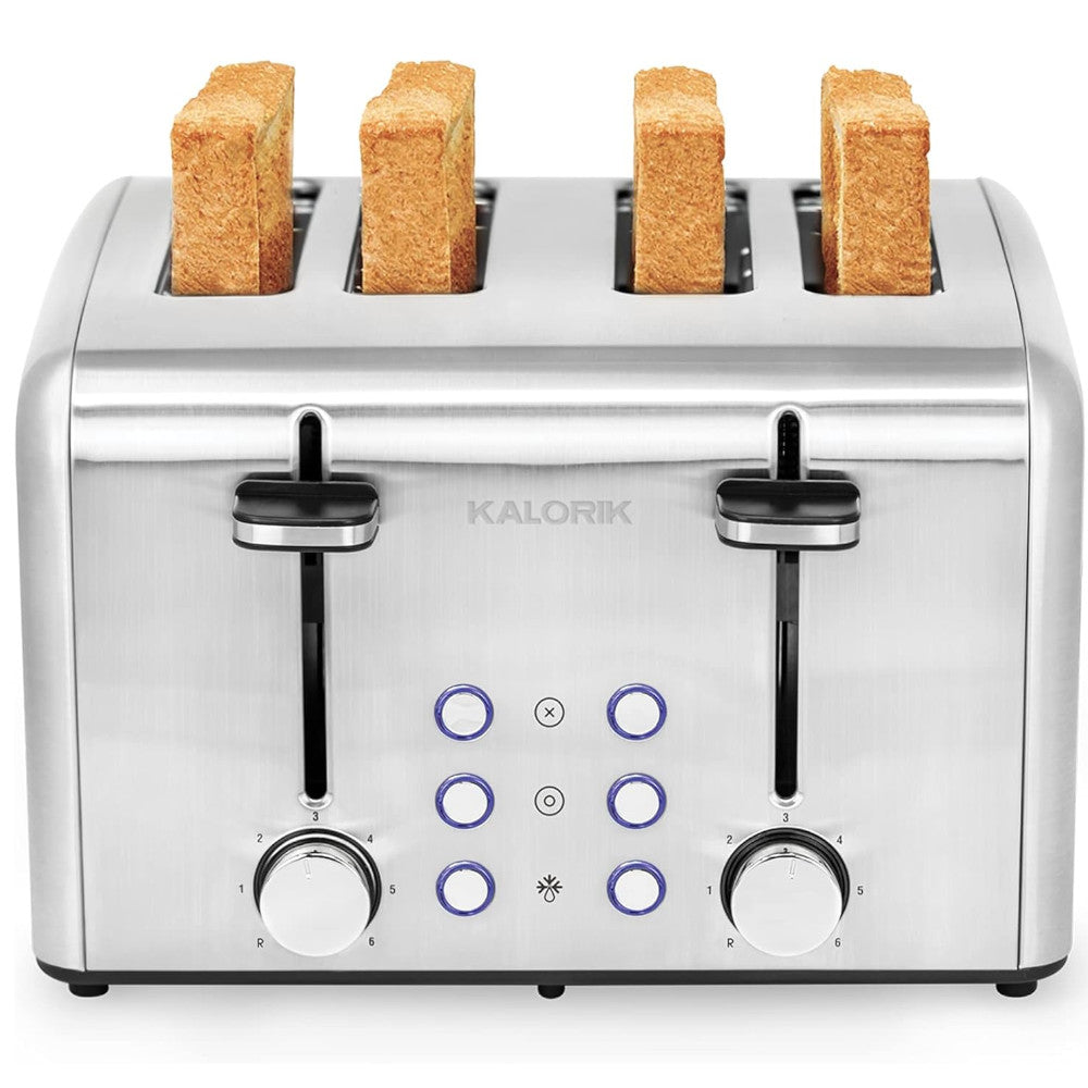 KALORIK TO46813SS 4-Slice Stainless Steel Toaster with Extra-Wide Slots & Bagel Mode - Perfect for Breakfast, Sandwiches & Bagels at Home or Office