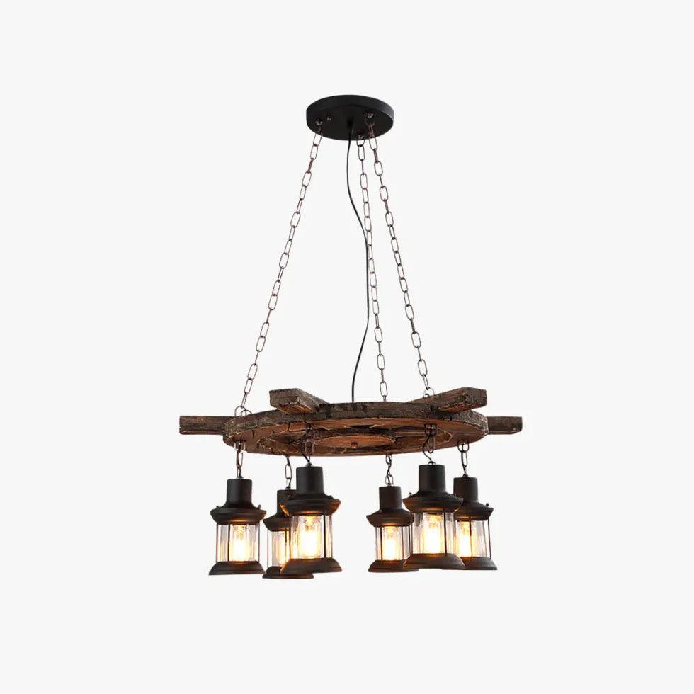 Vintage Wooden Frame Lantern Pendant Light - Rustic Farmhouse Ceiling Lighting for Dining Room, Bedroom, or Porch Decor