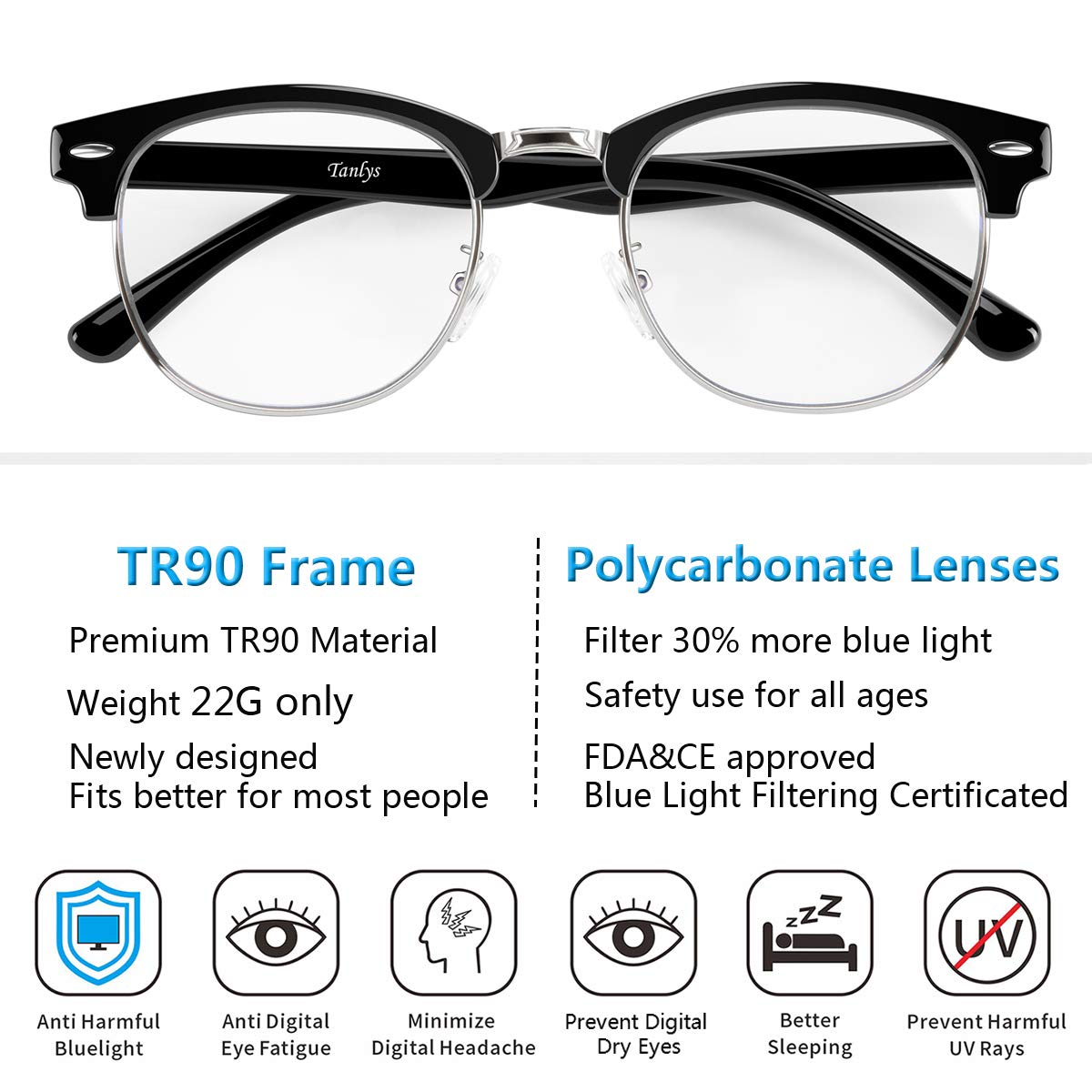 2 Pack Blue Light Blocking Glasses for Computer & Phone Use - Anti Eye Strain, Dry & Tired Eyes Relief - UV Protection Gaming & Reading Glasses (006-Sun & Blue Light) - Perfect for Office Work, Online Classes & Nighttime Screen Use