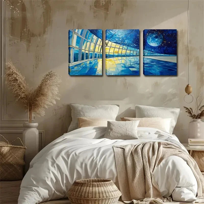 3-Piece Wall Art Set - Stunning Observatory & Moon Canvas Prints (40x60cm) | High-Quality Framed Decor | Australian Made | Ready to Hang | Perfect for Living Room, Bedroom & Office Decor