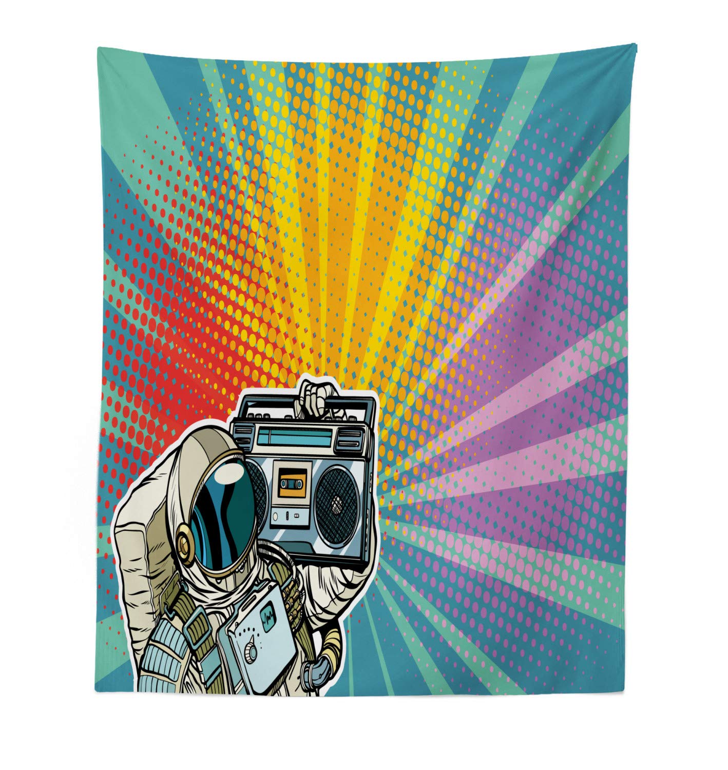 Ambesonne Astronaut Tapestry Wall Art - Space Themed Fabric Wall Hanging Decor with Sunburst Effect for Bedroom, Living Room, Dorm - 23