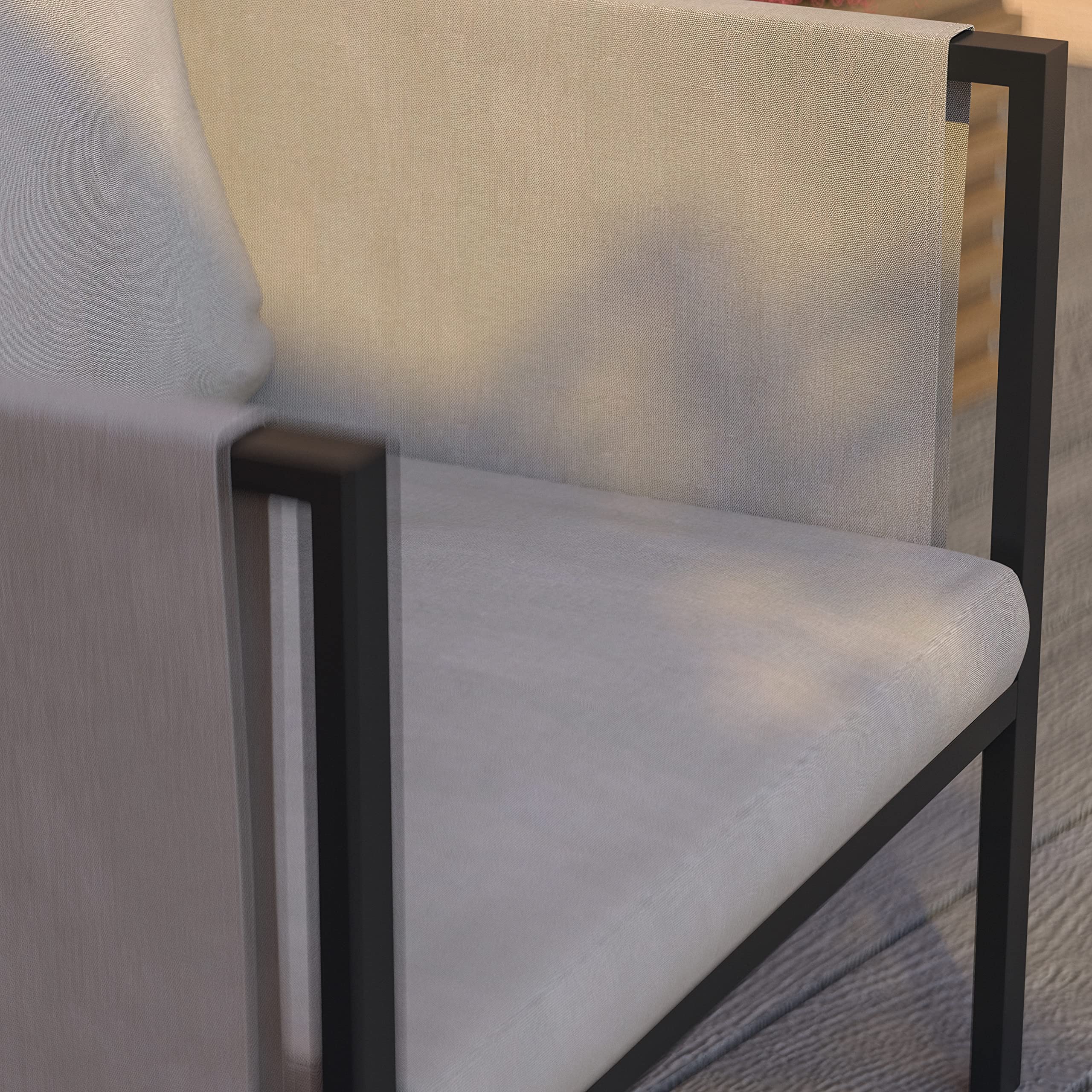 Merrick Lane Cape Cod Outdoor Patio Chair with Beige Removable Cushions - Black Steel Frame Single Seat - Perfect for Backyard, Poolside & Garden Relaxation