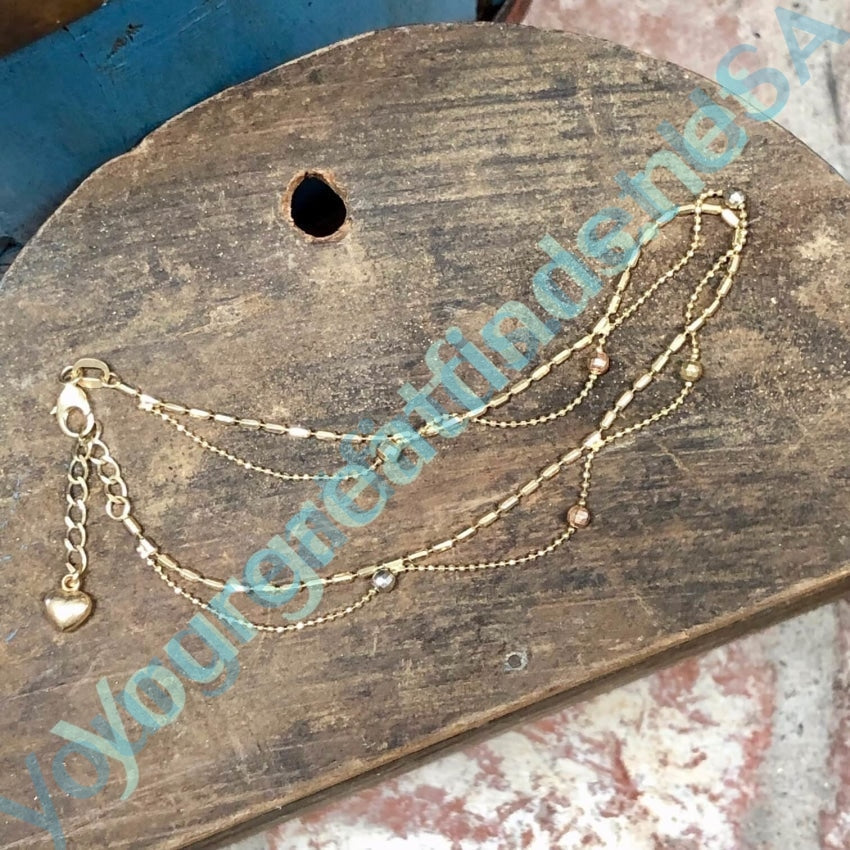 Vintage 14k Yellow Gold Anklet with Puffy Heart Charm - Elegant Ankle Bracelet for Women, Perfect for Beach, Summer & Special Occasions