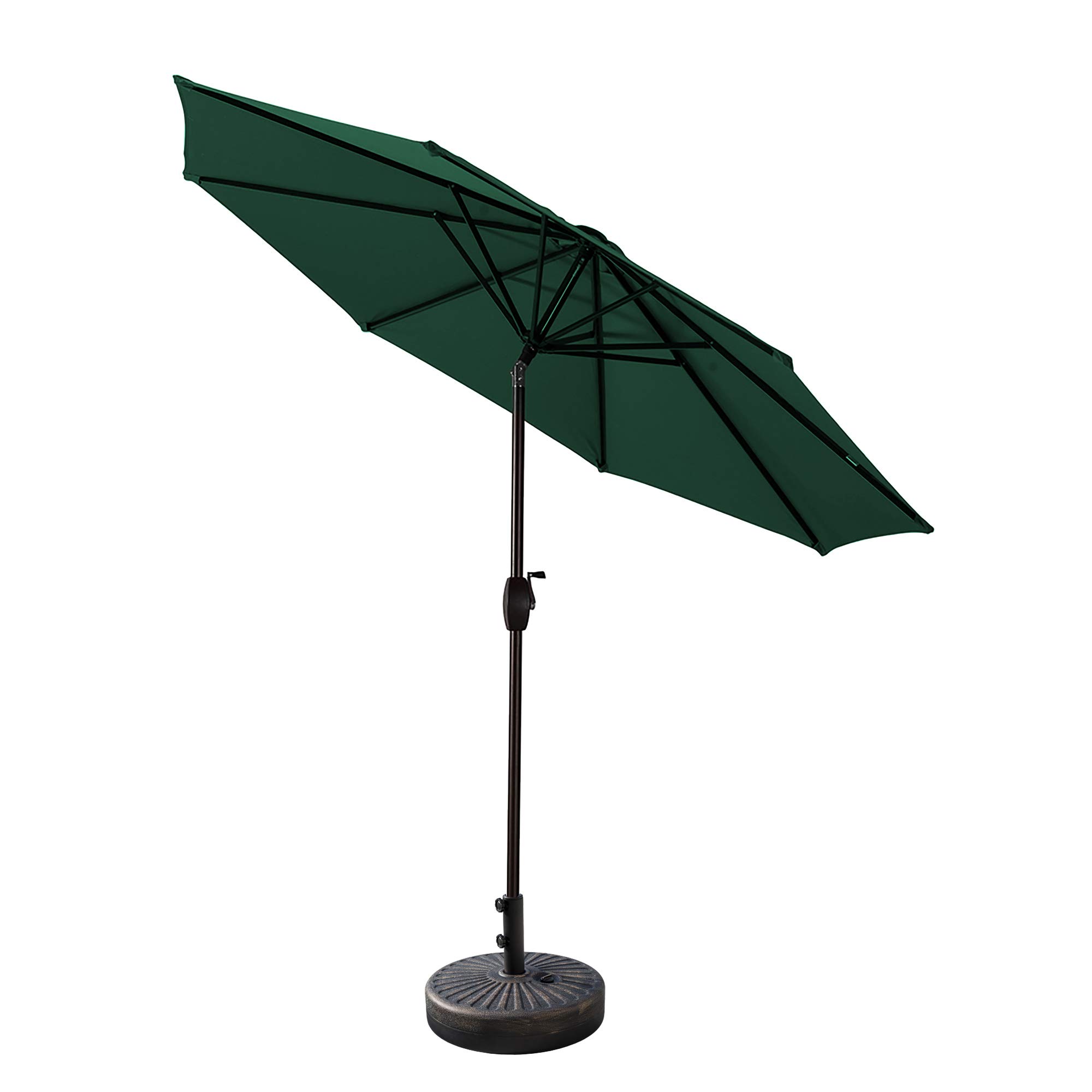 WestinTrends 9 Foot Outdoor Patio Market Table Umbrella with Bronze Round Base - Dark Green Sun Shade for Garden, Poolside, and Backyard Relaxation