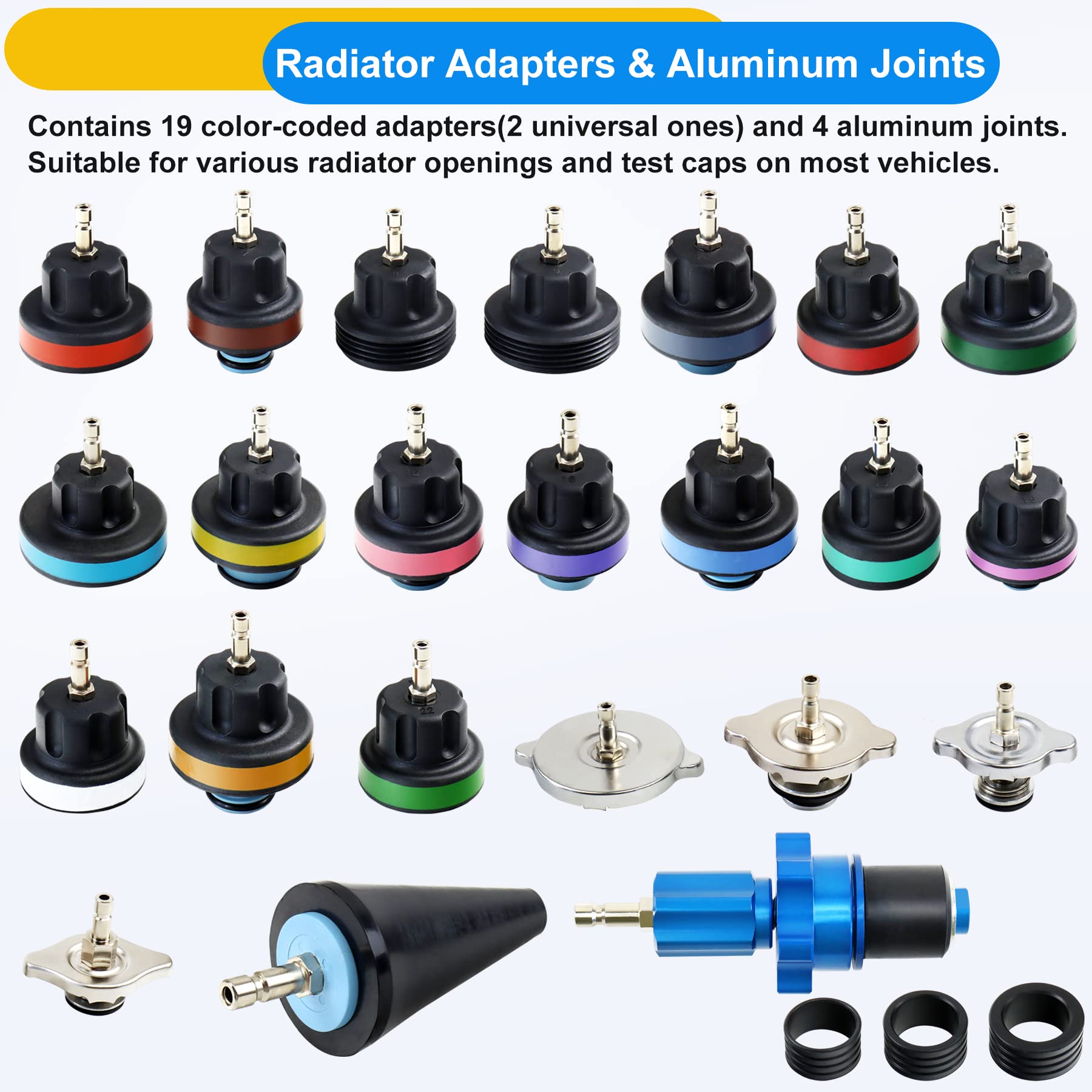 JoyFans 33Pcs Automotive Radiator Pressure Tester Kit with Cooling System Vacuum Tool, Pressure Gauge & Universal Adapters for Cars, Trucks - Perfect for DIY Coolant Flush & System Maintenance