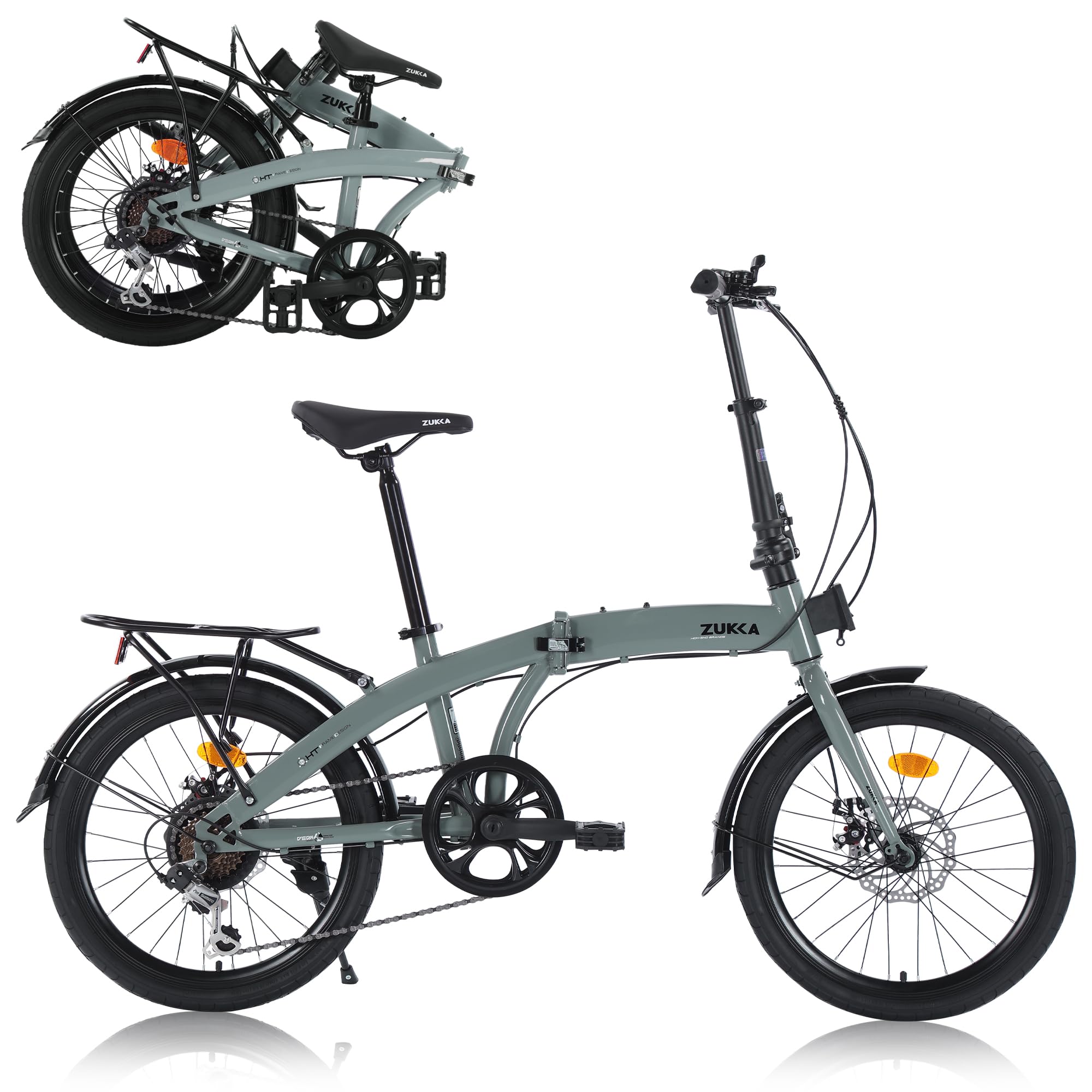 20 Inch 7-Speed Folding Bike for Adults - Adjustable Stem & Seat, Lightweight Foldable Bicycle for Men & Women - Perfect for Commuting, Traveling & Beach Cruising
