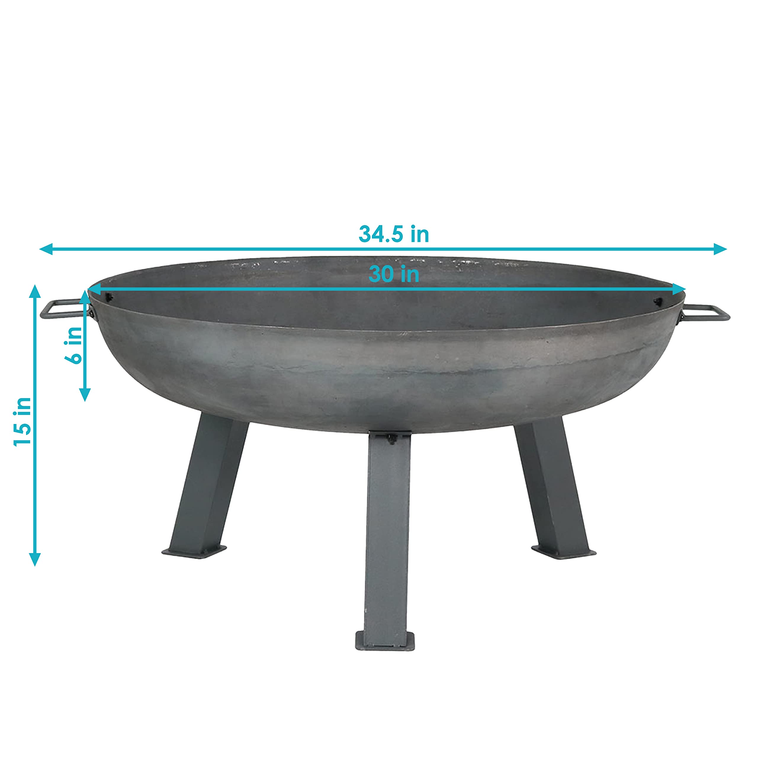 30-Inch Heavy-Duty Cast Iron Wood-Burning Fire Pit for Outdoor Use - Rust-Resistant Steel Finish Fire Bowl with Handles - Perfect for Backyard, Patio, Camping & Bonfire Nights