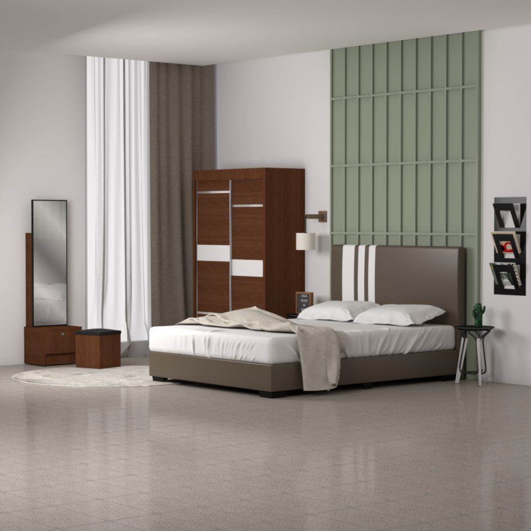 Marina Bedroom Set - Queen Size Bed Frame, Memory Foam Mattress, Dressing Table & Wardrobe | Complete Modern Bedroom Furniture for Home Decor | Perfect for Master Bedrooms, Guest Rooms & Apartments