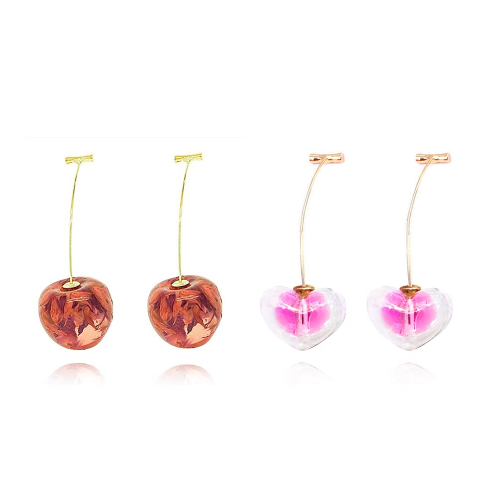 Gmillions 3D Realistic Red Cherry Drop Earrings - Cute Fruit Dangle Earrings for Women & Girls - Gold-Tone Charm Jewelry Gift - Perfect for Parties, Weddings & Everyday Wear