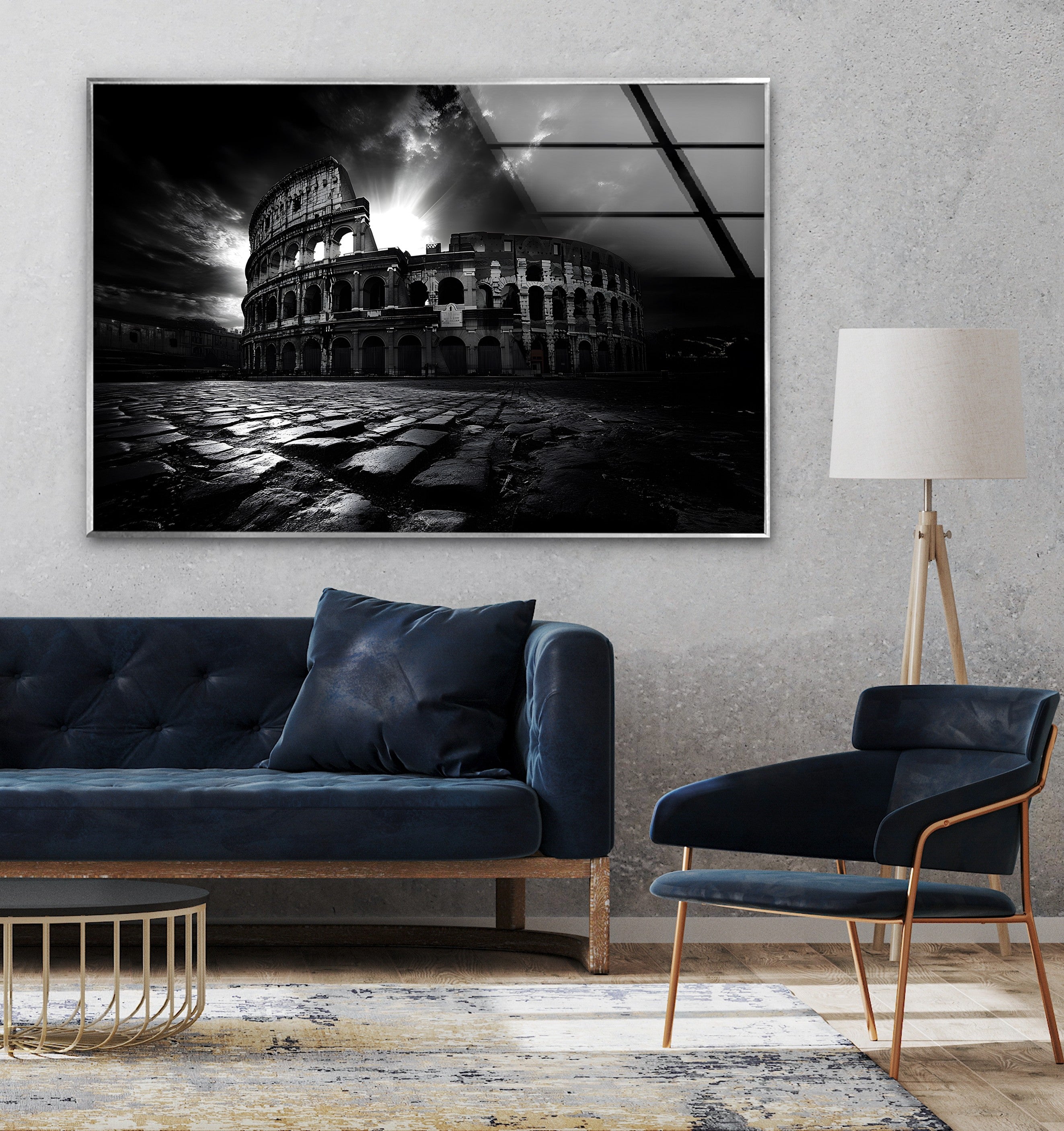 Black and White Roman Colosseum Wall Art - Stunning Architectural Glass Print for Home & Office Decor | Perfect for Living Room, Bedroom or Office Wall Display