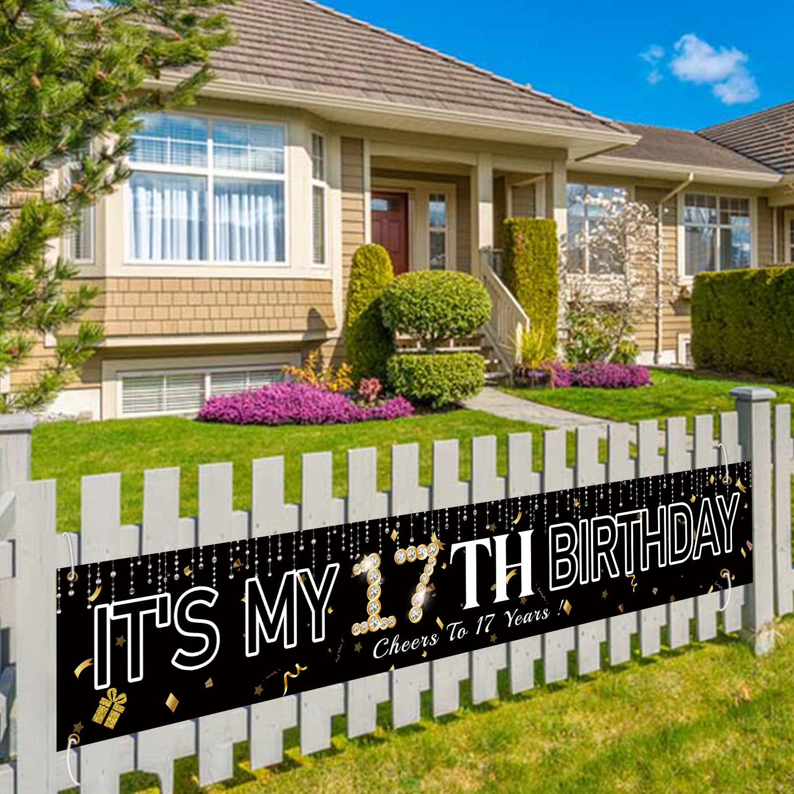 Happy 17th Birthday Banner - Large Outdoor/Indoor Yard Sign for 17th Birthday Party Decorations | Perfect for Backdrop, Wall Decor & Photo Booth Props