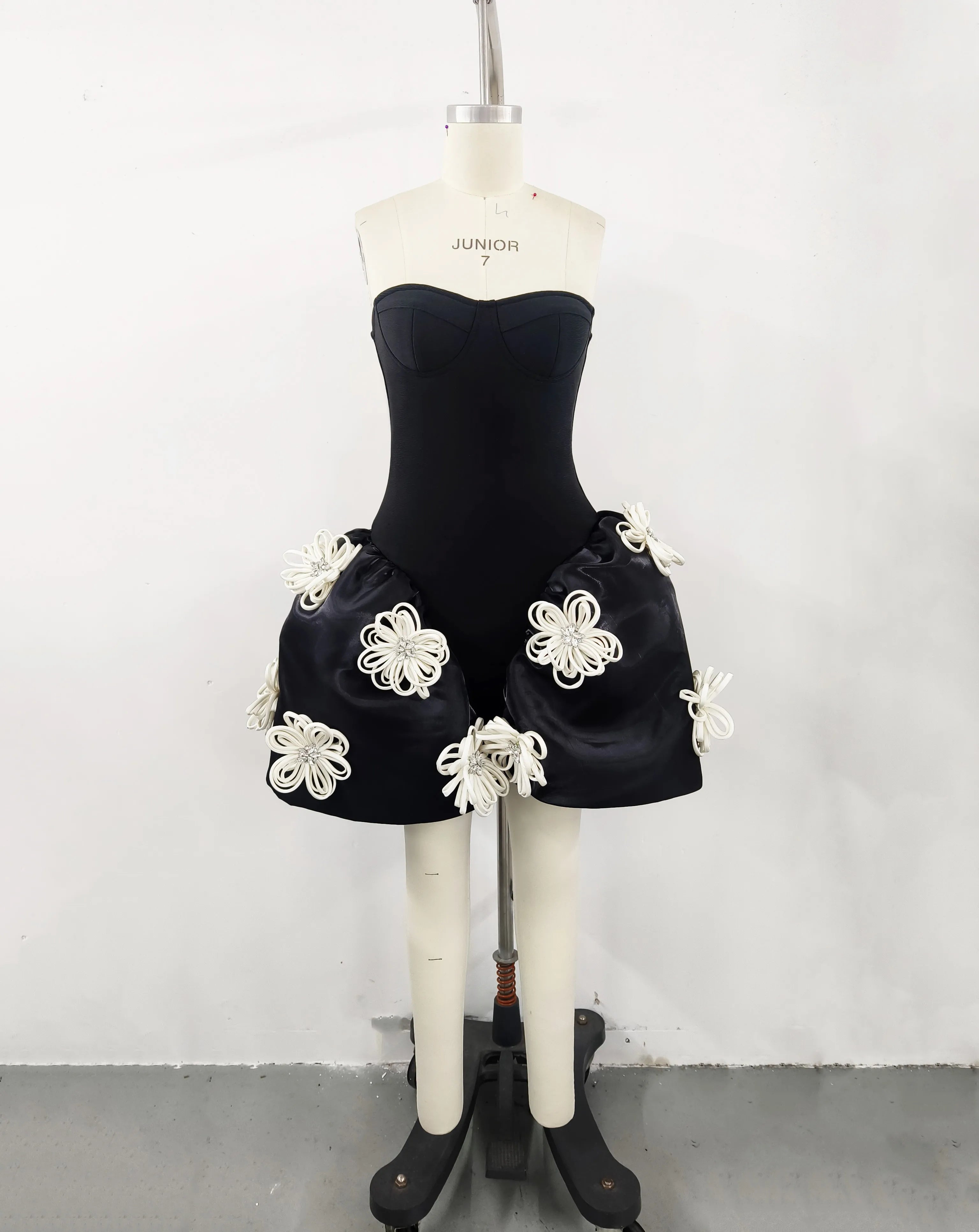 Sexy Black Strapless Floral Bandage Mini Dress for Women - Elegant Ball Gown for Birthday Parties, Evening Events & Celebrations | Perfect for Night Out, Club Wear & Special Occasions