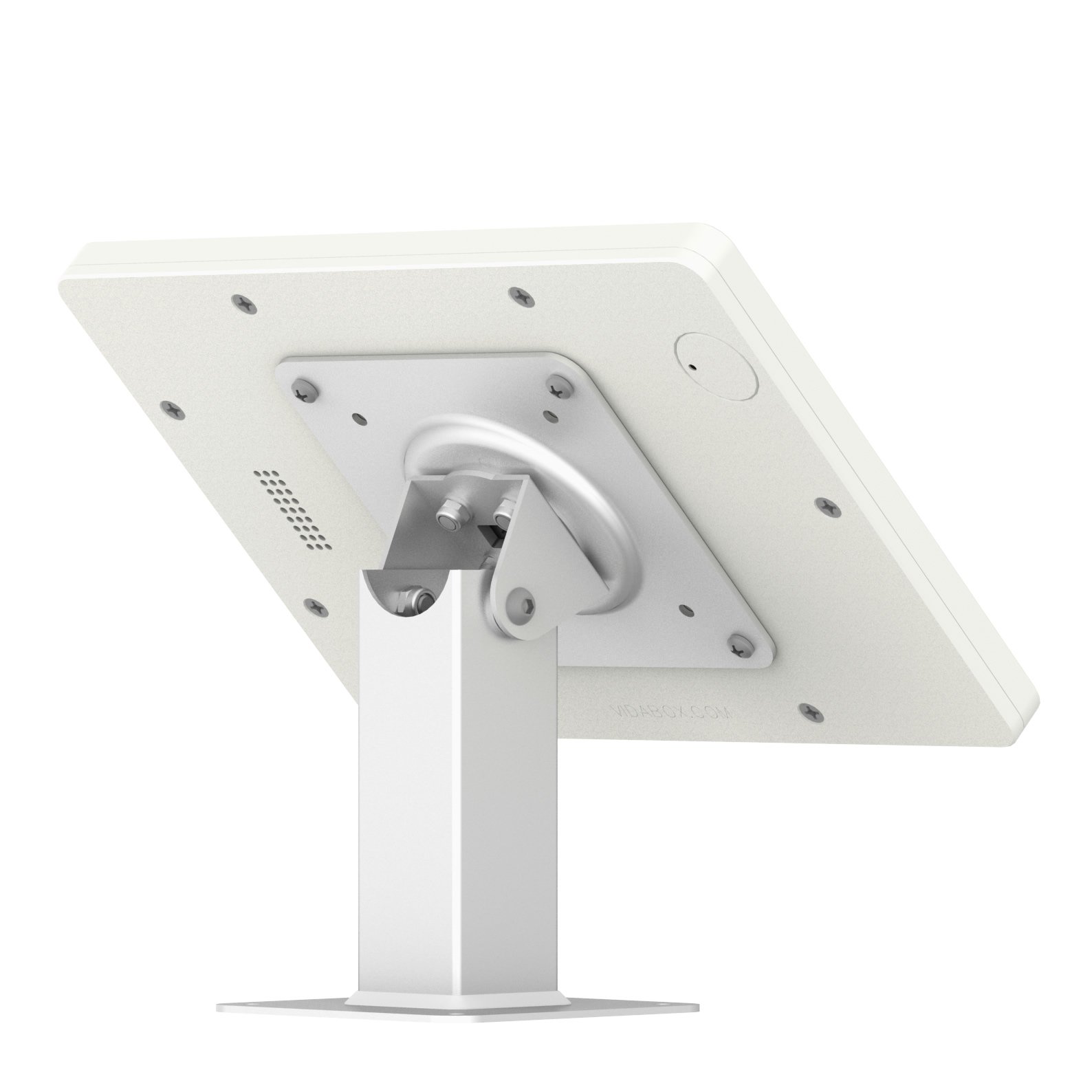 VidaMount White iPad Mini 4 & 5 Rotating Tilting Desk Mount Stand with Enclosure Bundle - Perfect for Home Office, Classroom, and Retail Display