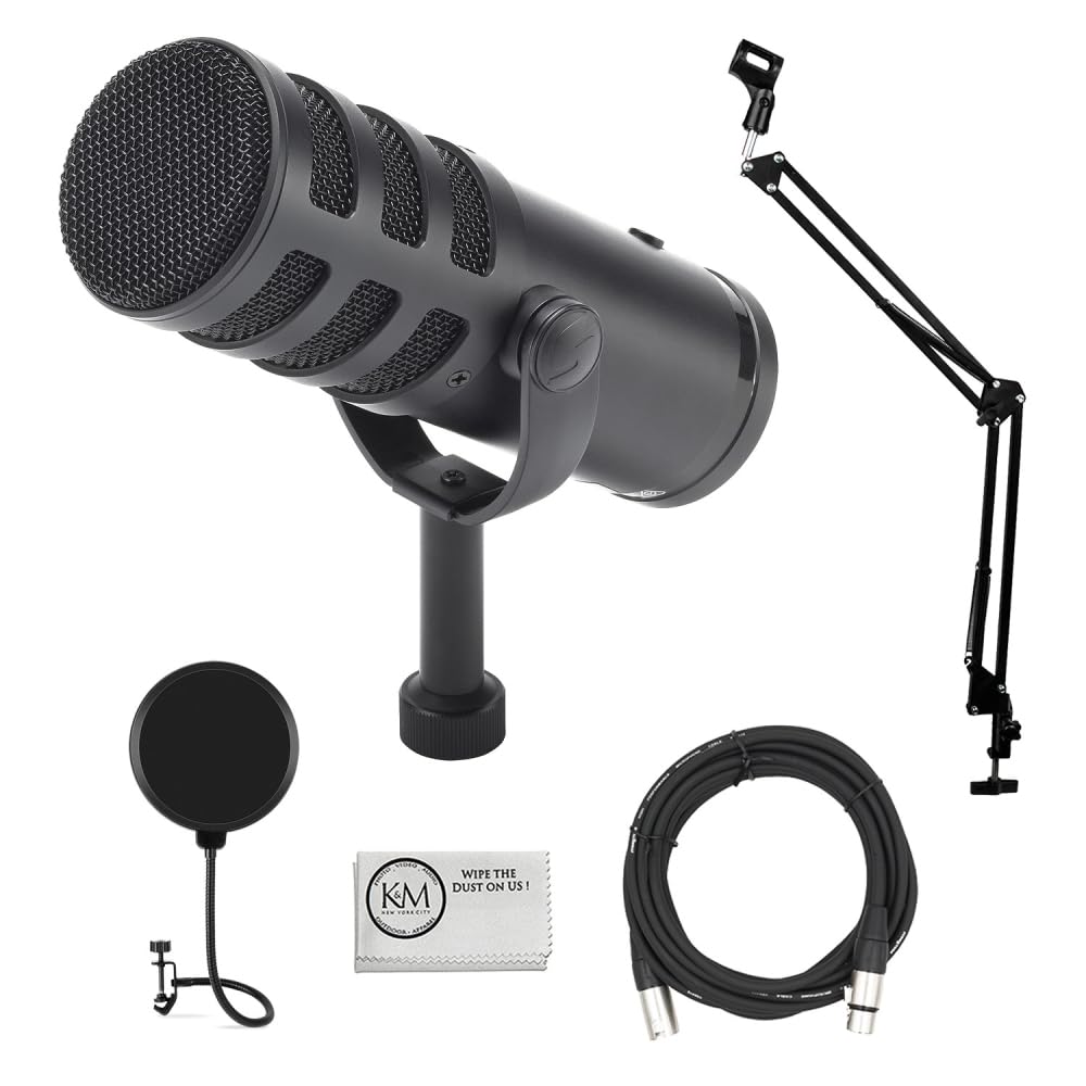 Samson Q9U XLR/USB Dynamic Broadcast Microphone Kit with 20ft XLR Cable, Pop Filter, Mic Arm & Cleaning Cloth - Professional Podcasting, Streaming & Voice Recording Studio Setup