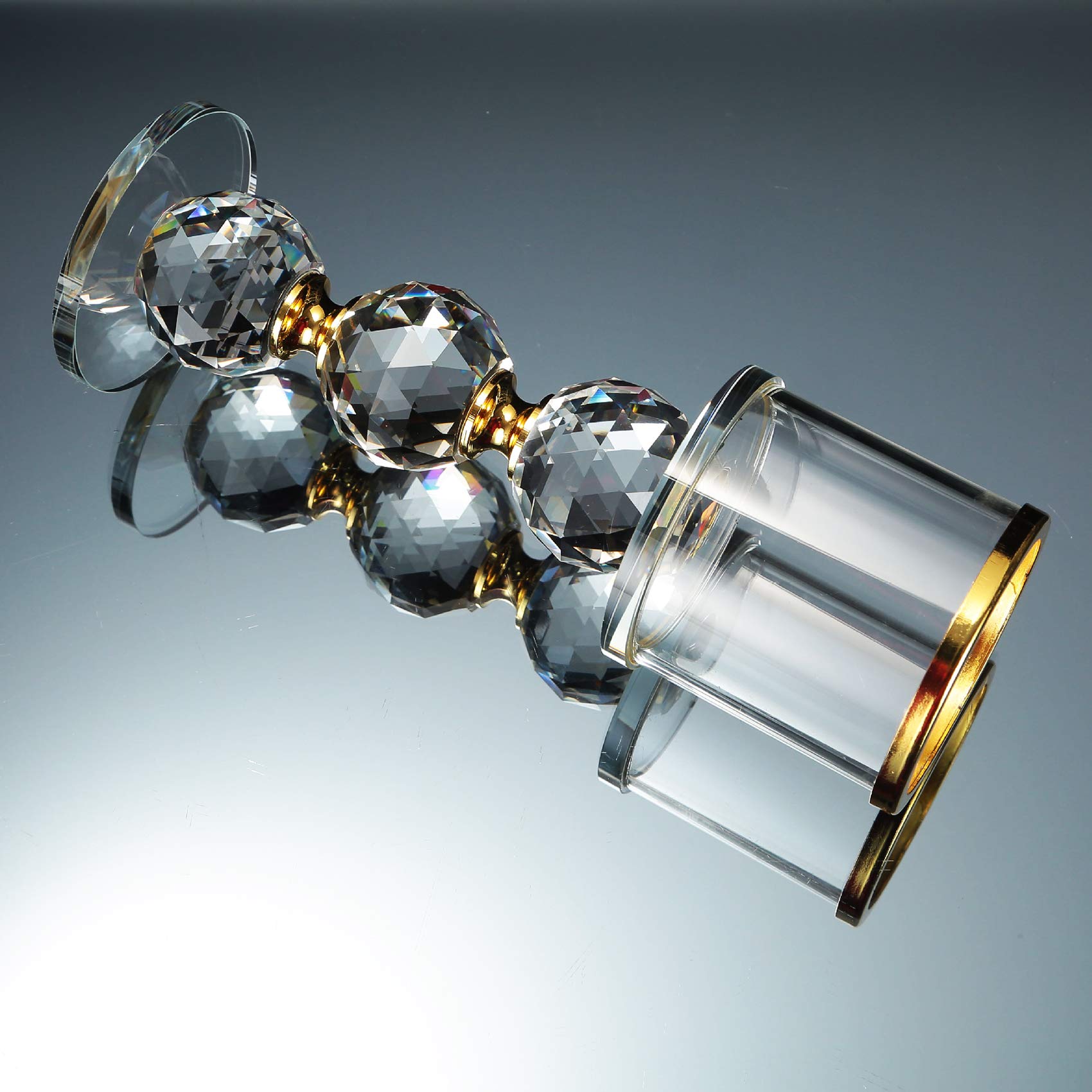 3 Crystal Candle Holders Set - Elegant Table Centerpiece for Living Room, Dining & Parties