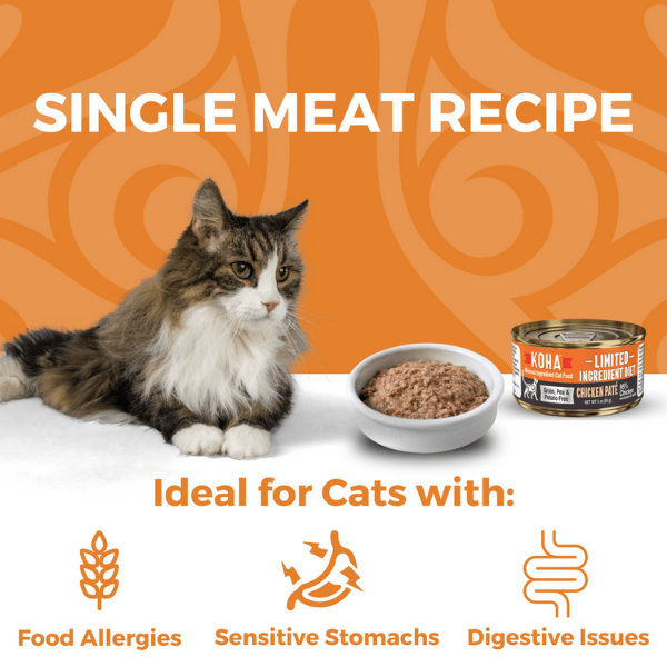 KOHA LID Chicken Pate Grain-Free Canned Cat Food - Limited Ingredient Diet for Sensitive Stomach - Perfect for Indoor Cats & Kittens with Food Allergies