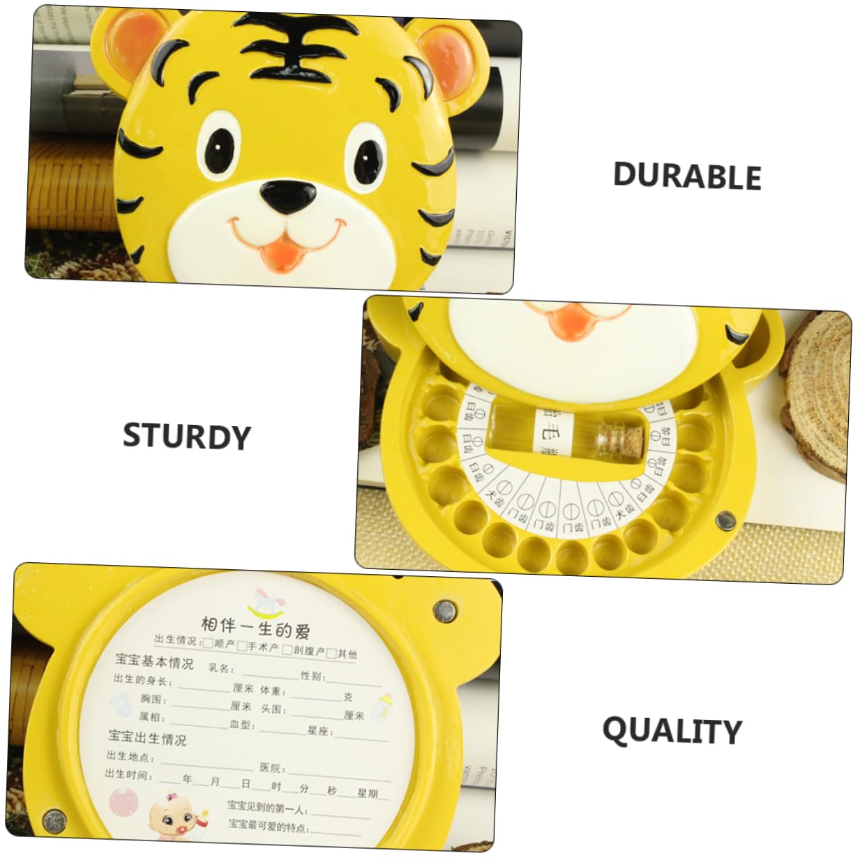 Cute Baby Tooth Keepsake Box with Tiger Pattern - Newborn Hair Storage Organizer for Baby Shower Gifts | Perfect for First Tooth, Hair Lockets & Milestone Memories
