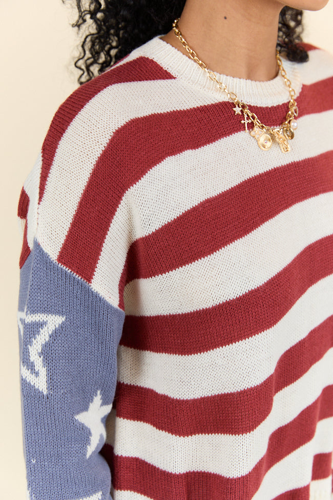Starry Eyed Stars And Stripes Sweater - Patriotic American Flag Pullover for Women & Men | Perfect for 4th of July, Memorial Day & Independence Day Celebrations