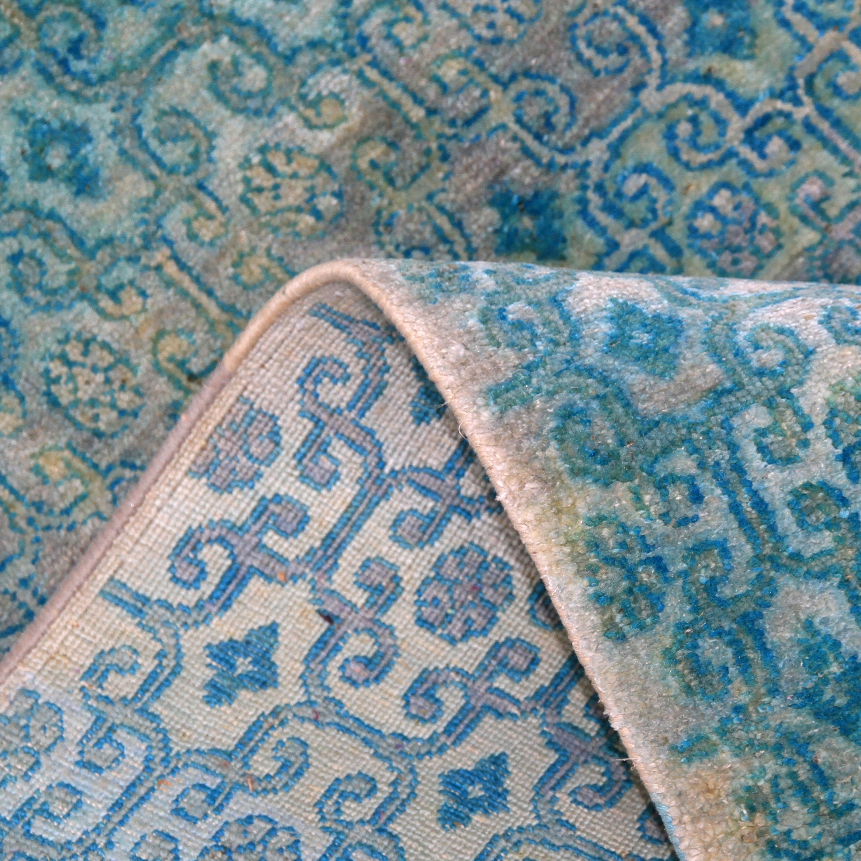 Blue Transitional Wool Silk Blend Runner Rug 2'11