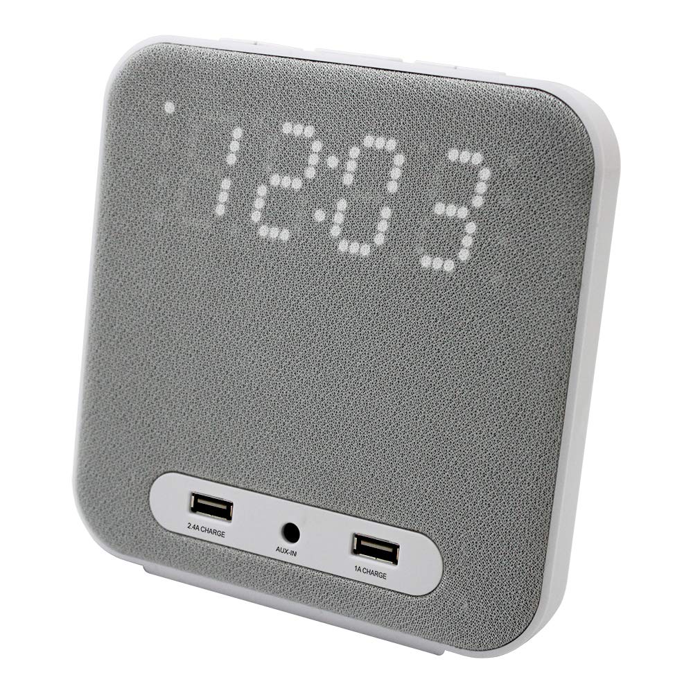 HANNLOMAX HX-145CR Digital Alarm Clock Radio with Dual Alarm, FM Radio, USB Charging Ports (2.4A & 1A), Aux Input - Perfect for Bedroom, Office, and Travel (Grey)