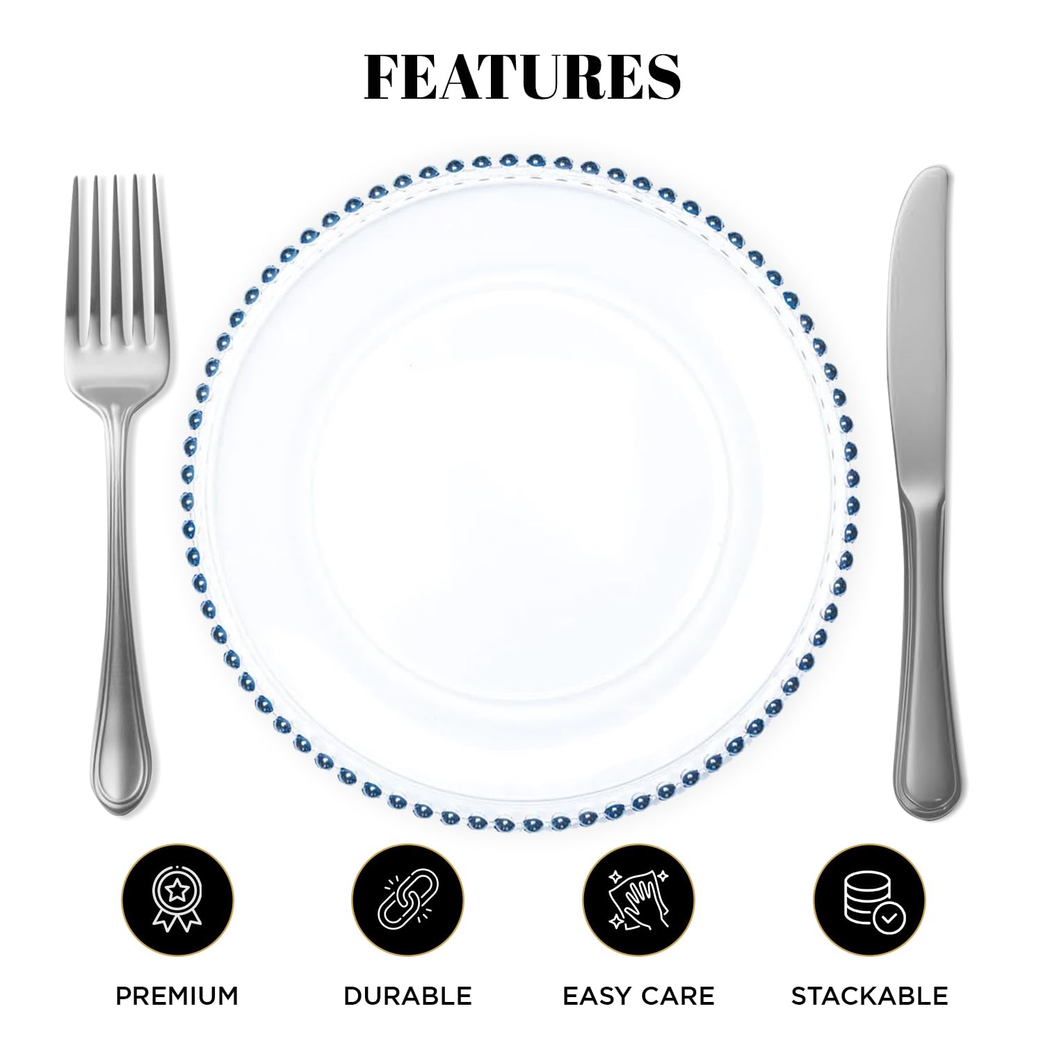 MYEventProducts 8 Pack - 13 Inch Blue Glass Charger Plates for Weddings, Parties & Formal Dinners | Heavy Duty, Durable & Sturdy Charger Plates | Elegant Table Setting Decor | Perfect for Wedding Receptions, Banquets & Holiday Dinner Parties (Blue)