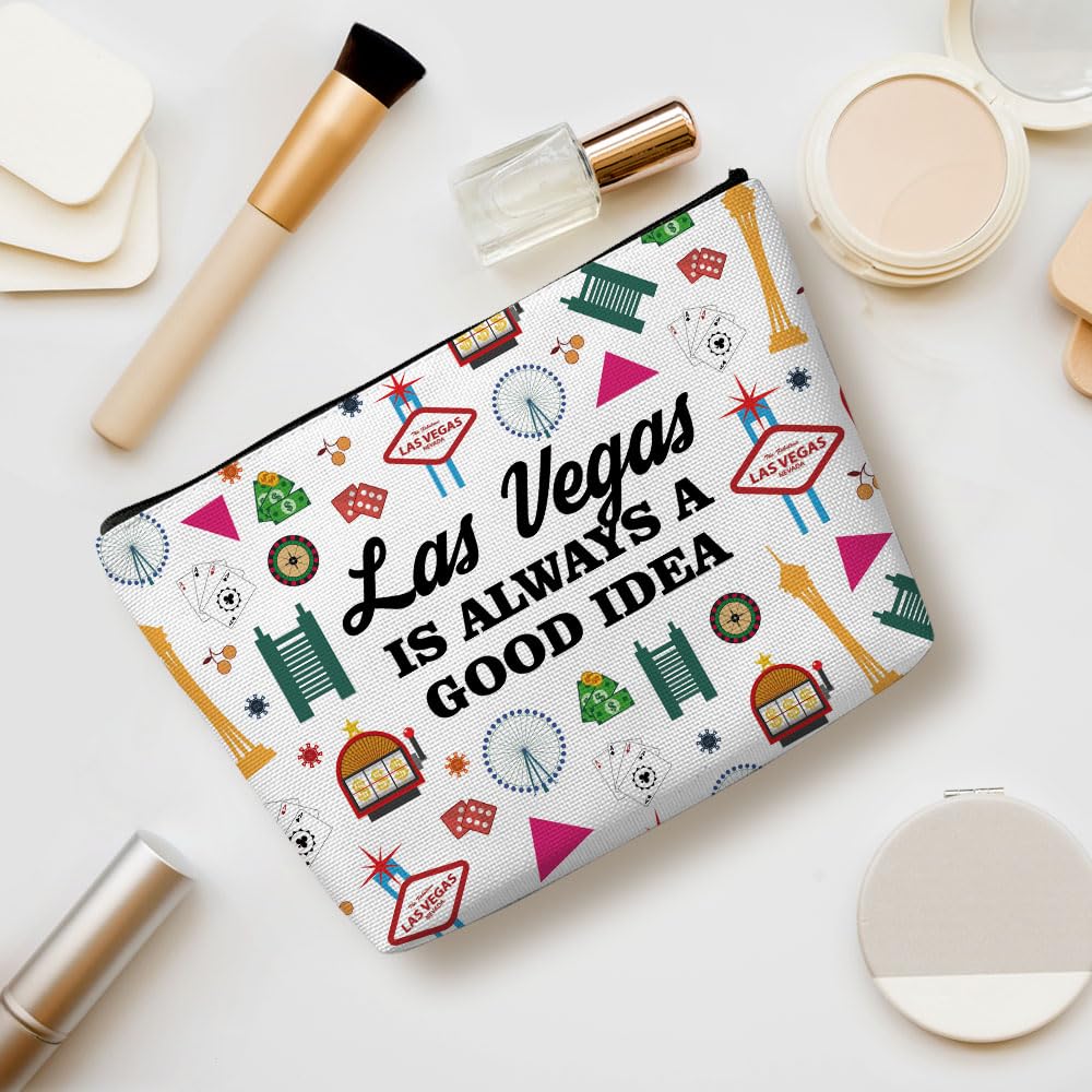 Las Vegas Themed Makeup Bag - Retro Funny Cosmetic Pouch for Women, Mom, Bestie - Perfect Gift for Birthday, Christmas, Bachelorette Party & Friendship - Great for Travel, Vacation & Vegas Lovers Souvenir