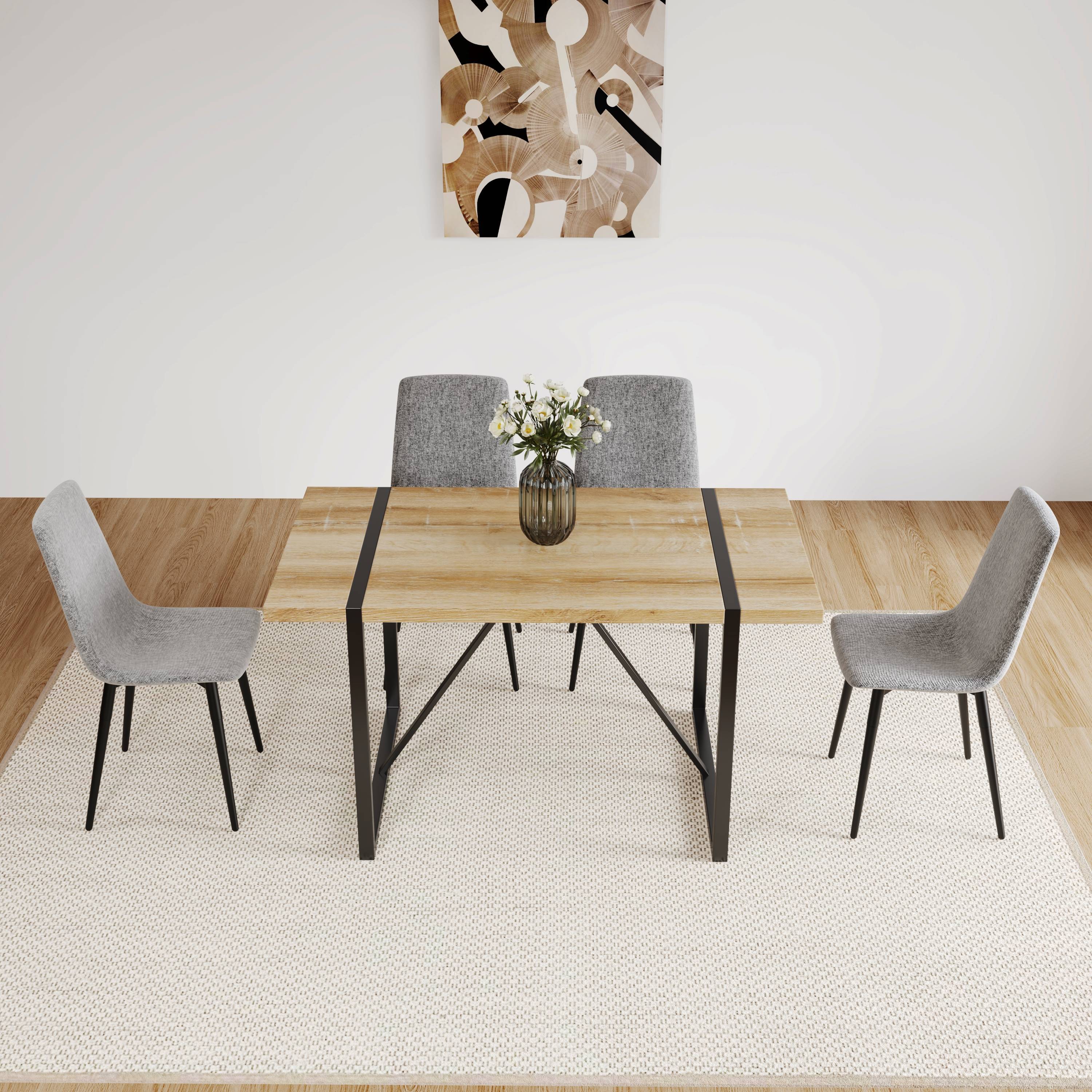 Modern Upholstered Dining Chairs Set of 4 - Grey Linen Cushion with Sturdy Black Metal Legs for Kitchen, Dining Room & Breakfast Nook - Comfortable & Stylish Seating for Family Meals, Entertaining & Small Spaces