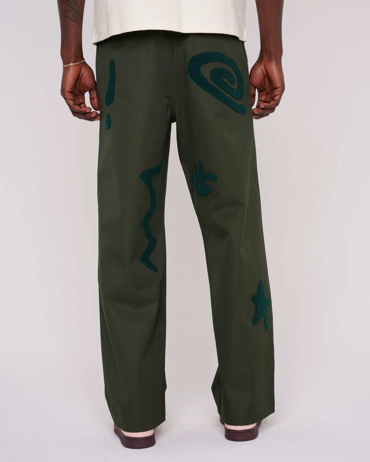 Chenille Symbols Four Pocket Pants - Deep Green | Comfortable & Stylish Casual Wear for Men & Women | Perfect for Outdoor Activities, Hiking & Everyday Use