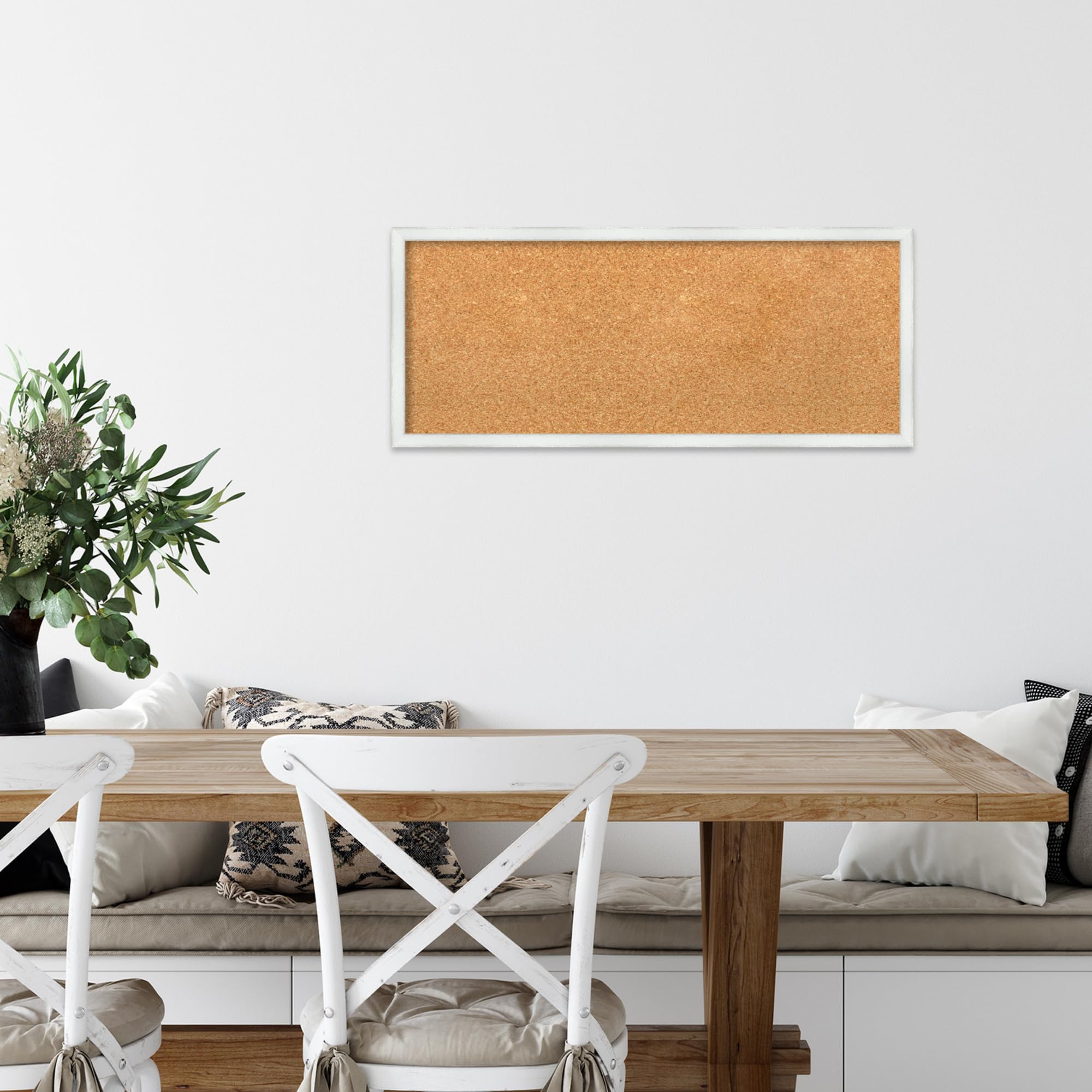Amanti Art 13x31 Natural Cork Board with White Wood Frame - Rustic Office & Home Decor for Vision Boards, Notes & Photos - Perfect for Wall Organization, Bulletin Boards & Displaying Memories