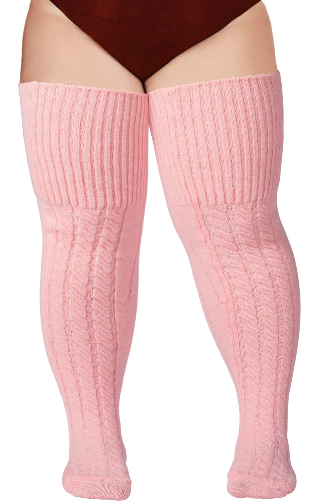 Wool Plus Size Thigh High Socks for Thick Thighs - Extra Long Women's Warm Cable Knit Over Knee Stockings Leg Warmers | Winter Fashion & Cold Weather Outfit Essential